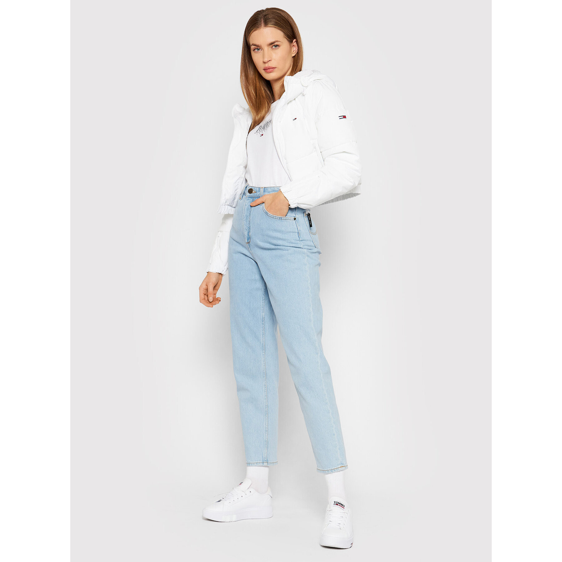 Tommy Jeans Geacă din puf Cropped DW0DW11104 Alb Regular Fit - Pled.ro