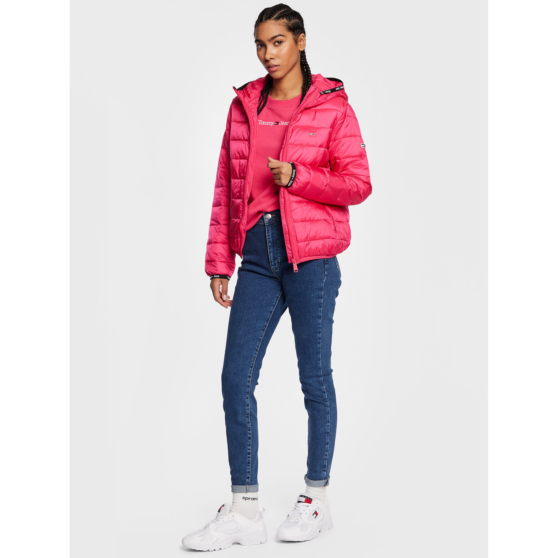 Tommy Jeans Geacă din puf Essential Tape DW0DW15168 Roz Regular Fit - Pled.ro