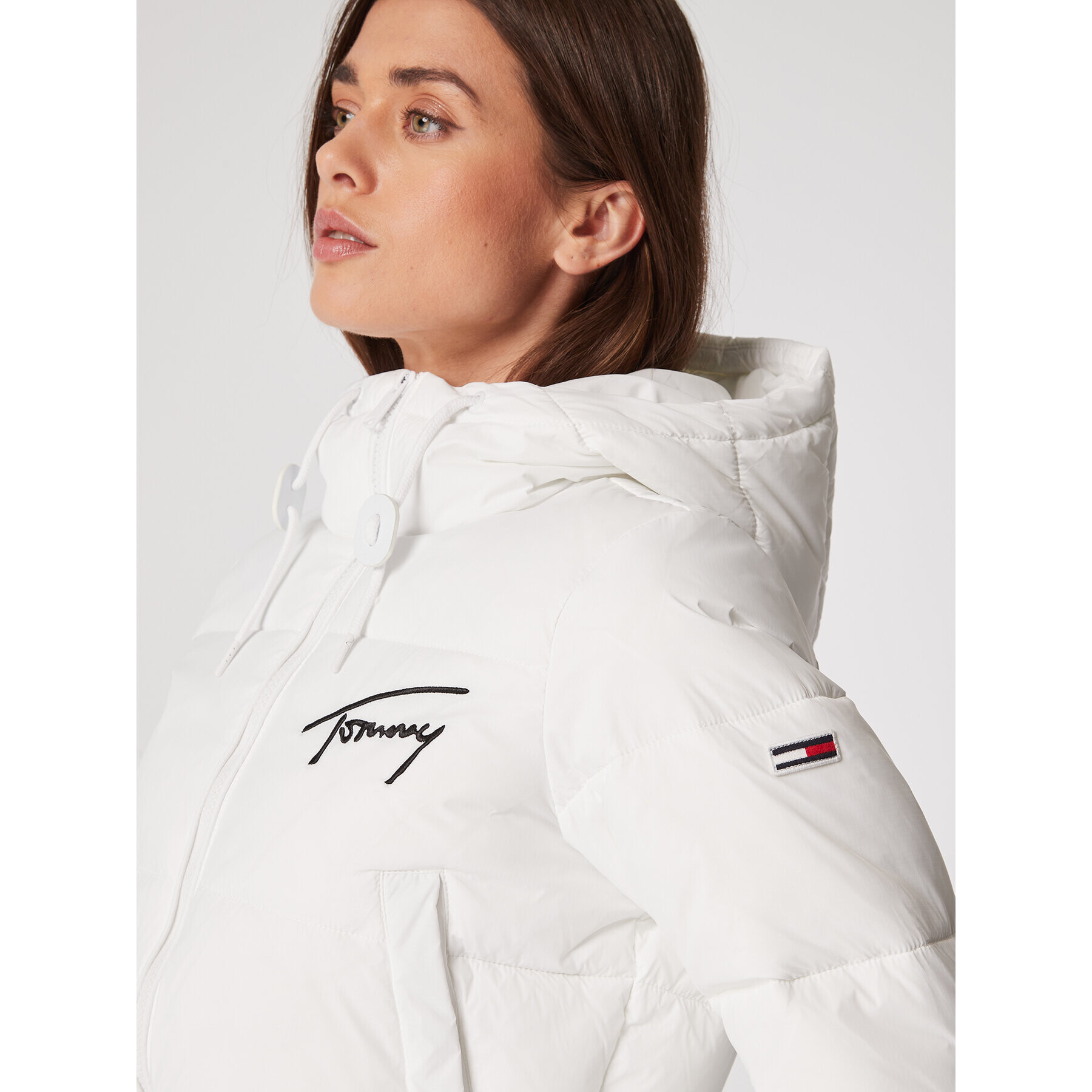 Tommy Jeans Geacă din puf Signature DW0DW14470 Alb Regular Fit - Pled.ro