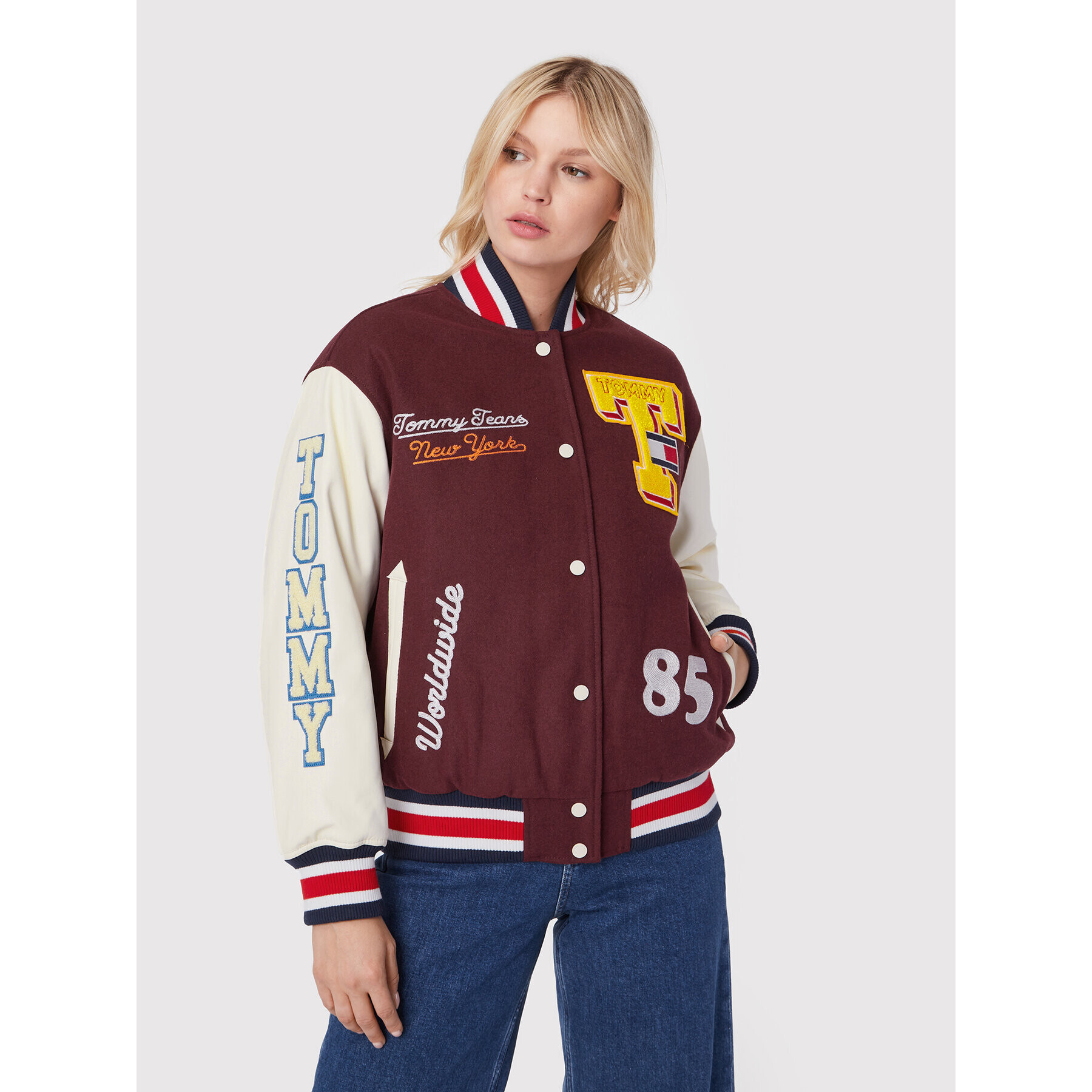 Tommy Jeans Geacă bomber Tjw Letterman DW0DW14293 Vișiniu Relaxed Fit - Pled.ro