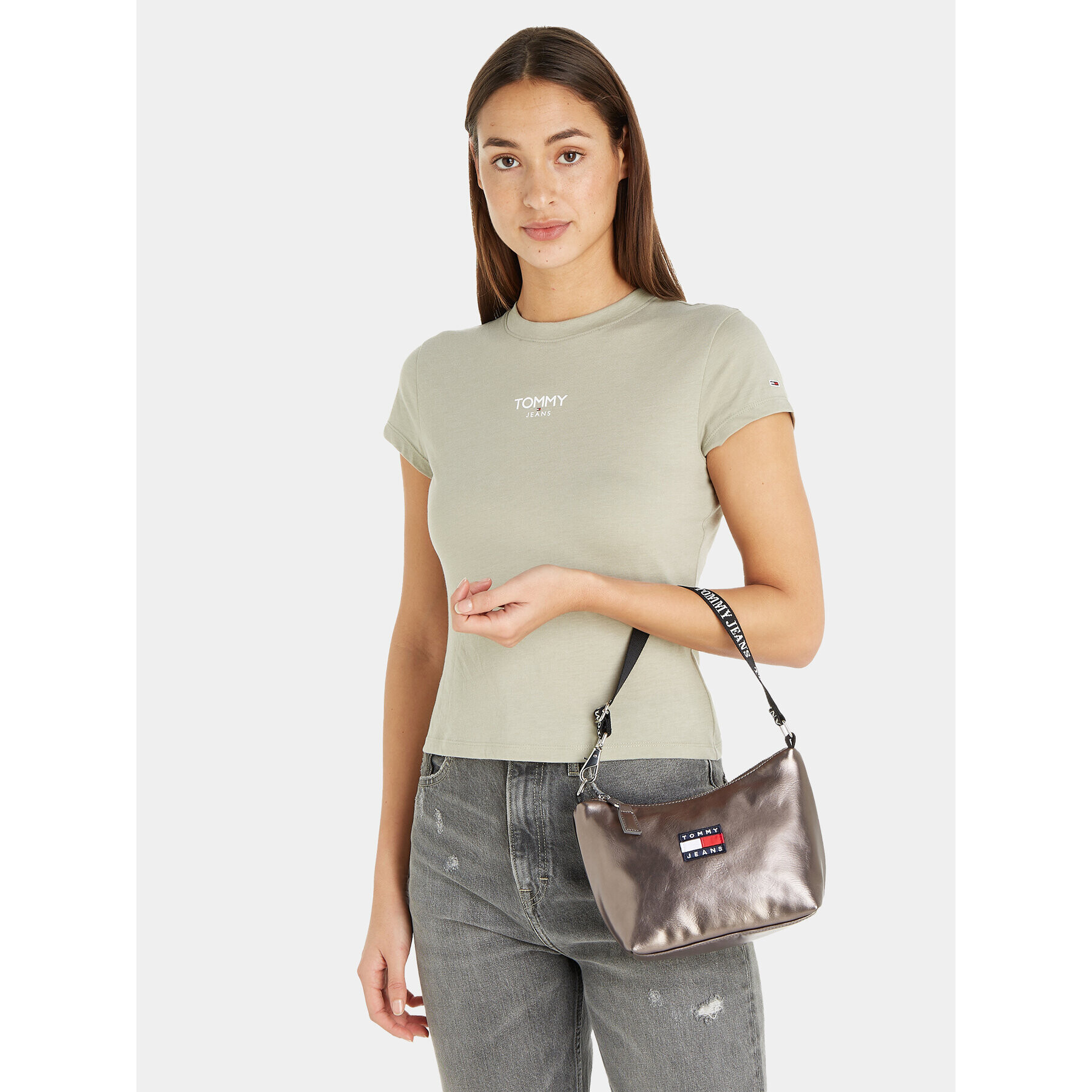 Tommy Jeans Geantă Tjw Heritage Shoulder Bag Metal AW0AW15436 Gri - Pled.ro