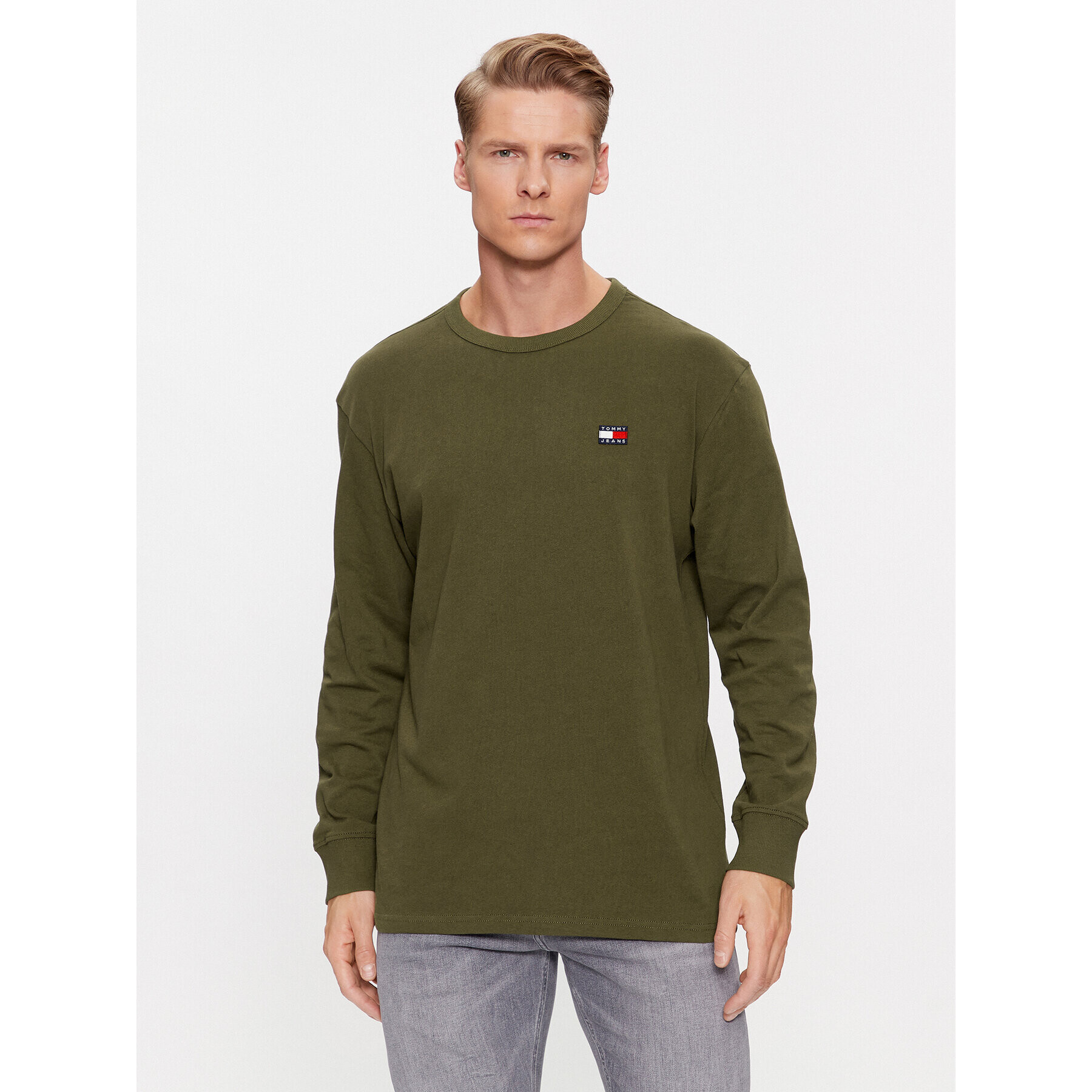 Tommy Jeans Longsleeve Classic Xs Badge DM0DM17816 Verde Classic Fit - Pled.ro