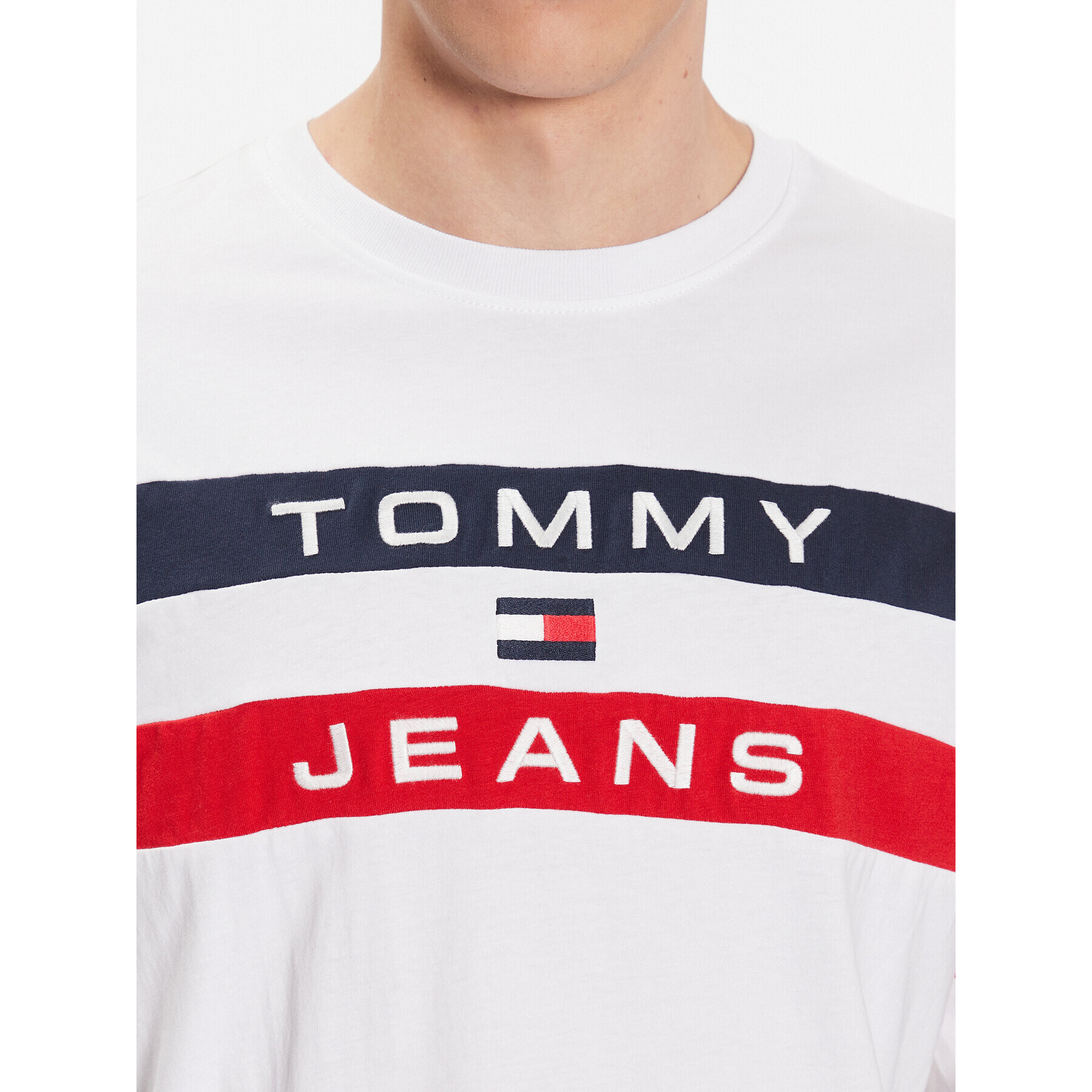 Tommy Jeans Longsleeve Colorblock DM0DM16834 Alb Relaxed Fit - Pled.ro