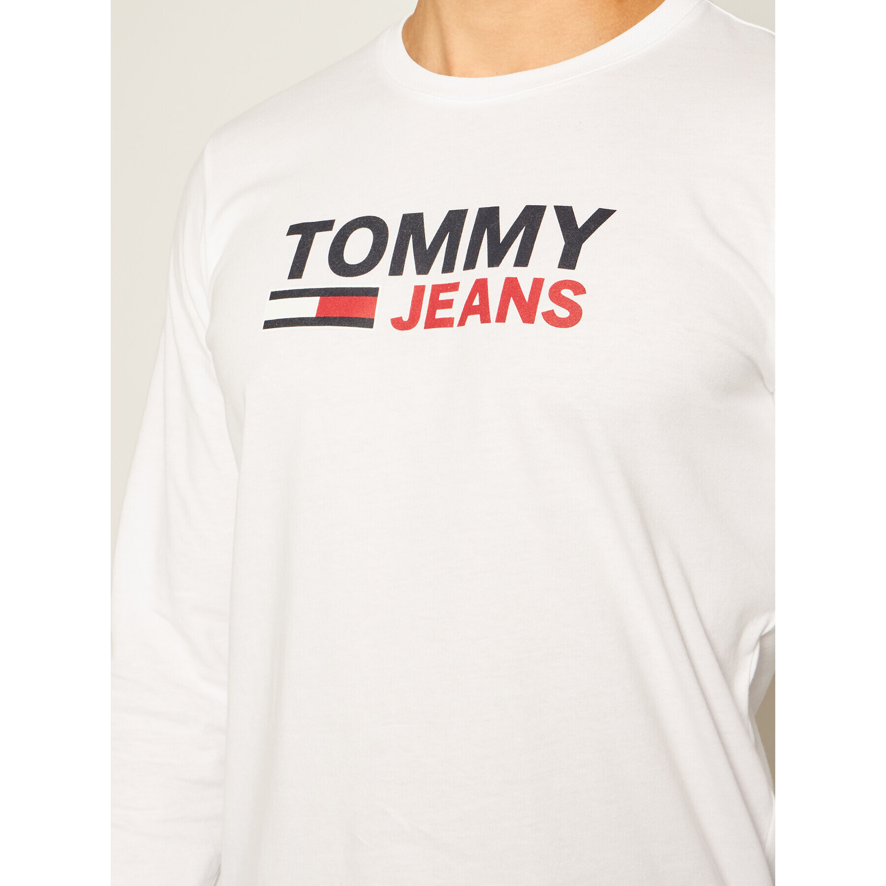 Tommy Jeans Longsleeve Corp Logo Tee DM0DM09487 Alb Regular Fit - Pled.ro