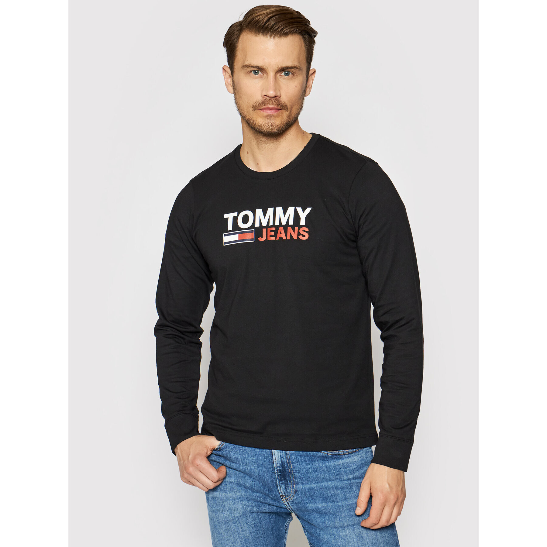 Tommy Jeans Longsleeve Corp Logo Tee DM0DM09487 Negru Regular Fit - Pled.ro