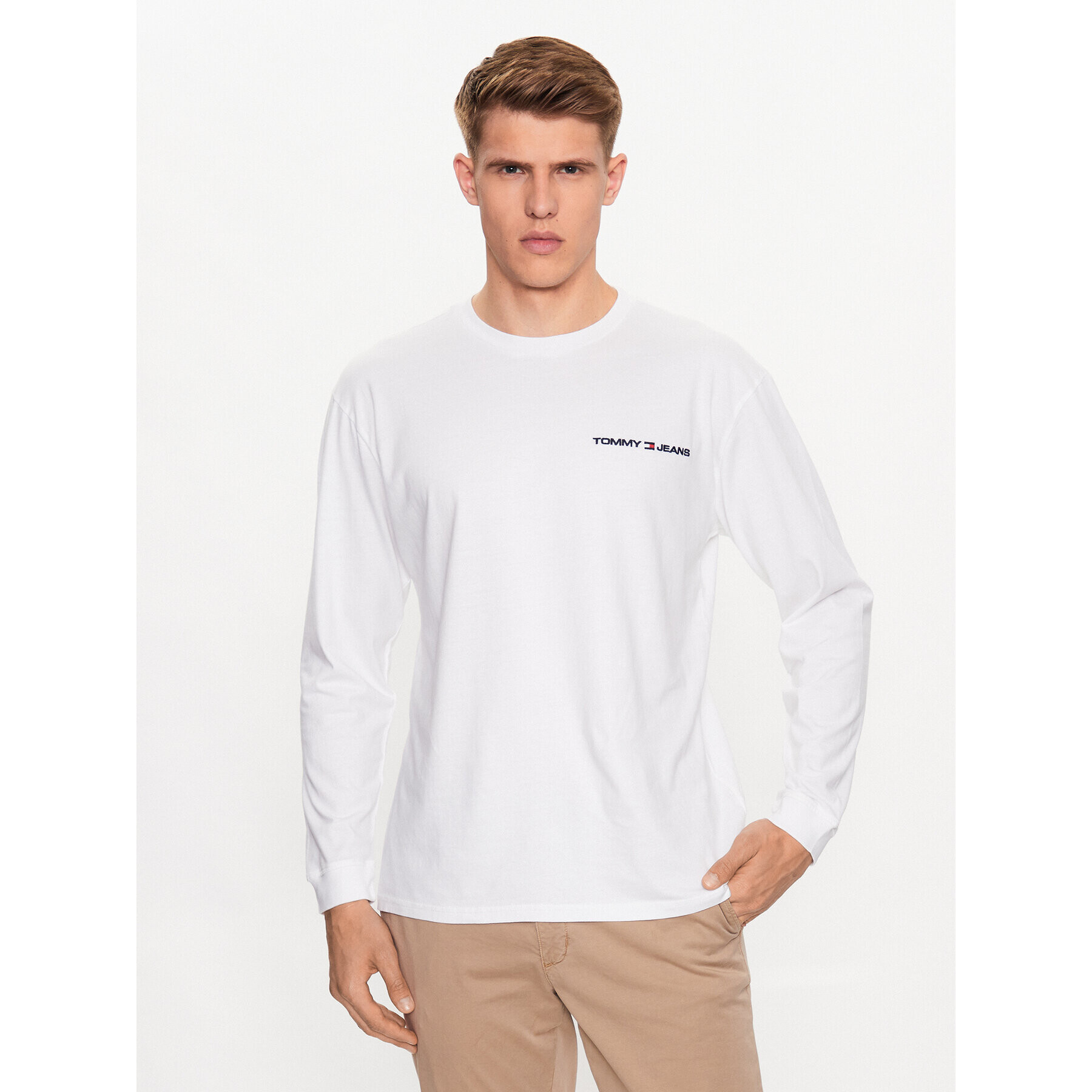 Tommy Jeans Longsleeve DM0DM16879 Alb Regular Fit - Pled.ro