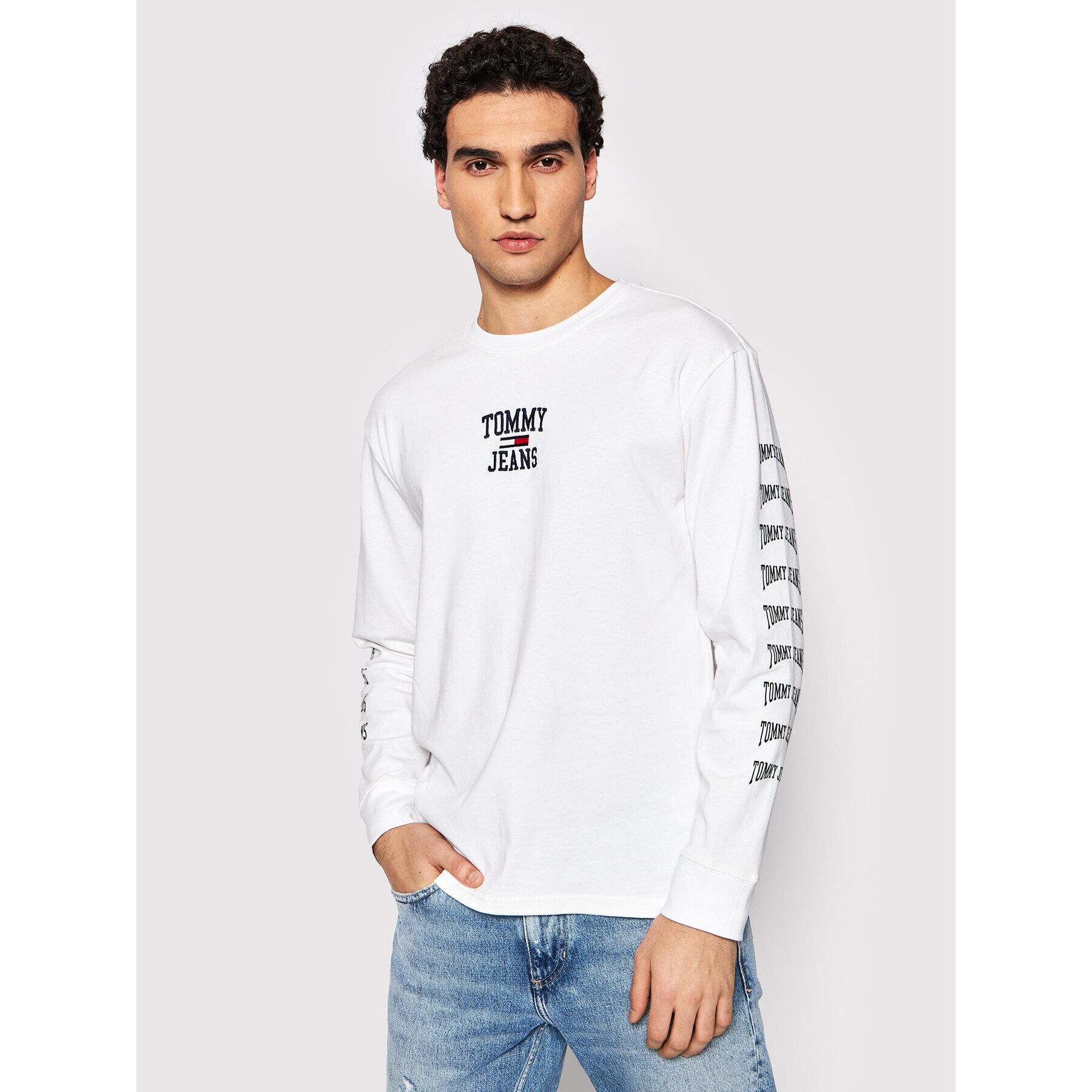 Tommy Jeans Longsleeve Homespon Graphic DM0DM12422 Alb Regular Fit - Pled.ro