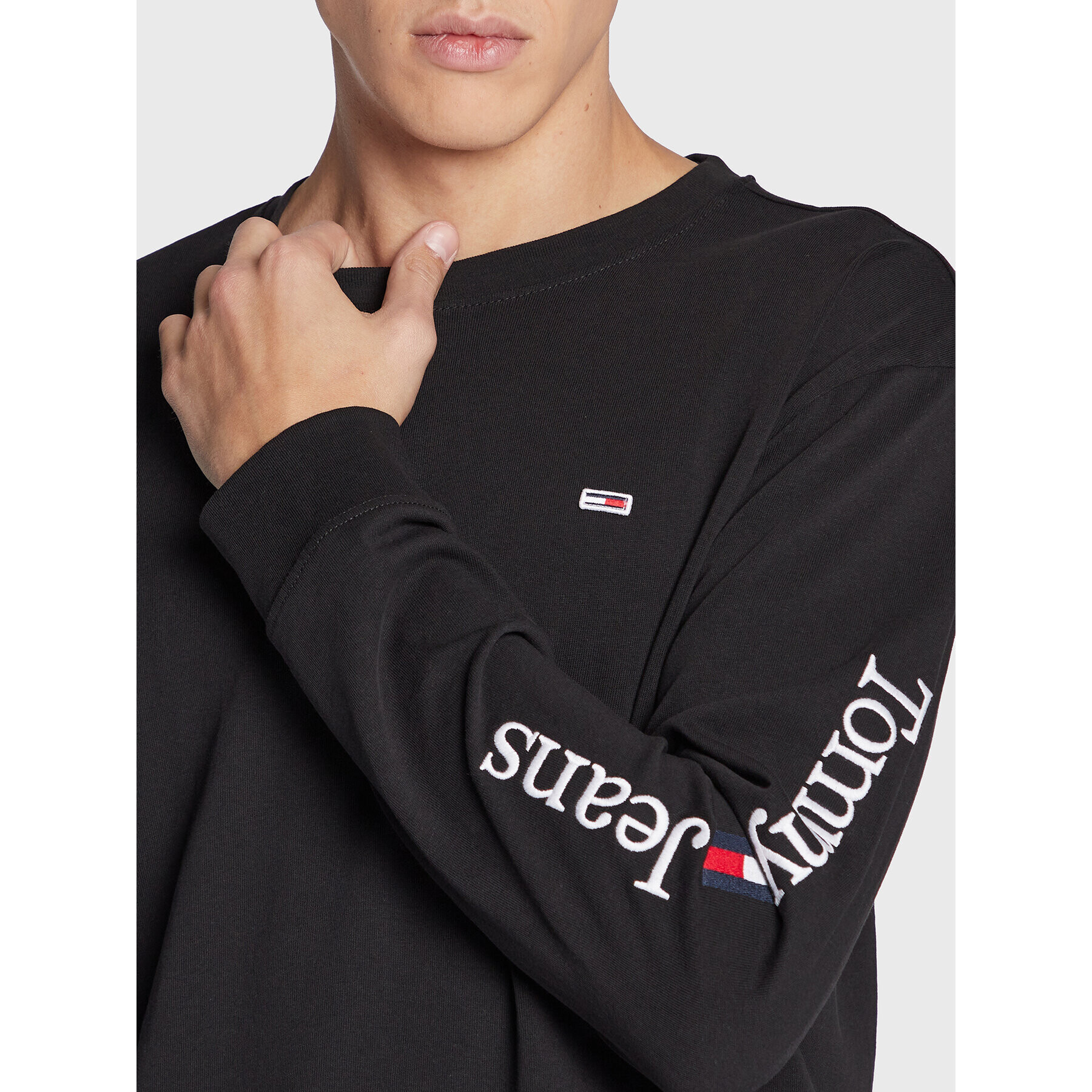 Tommy Jeans Longsleeve Serif Linear DM0DM14986 Negru Regular Fit - Pled.ro