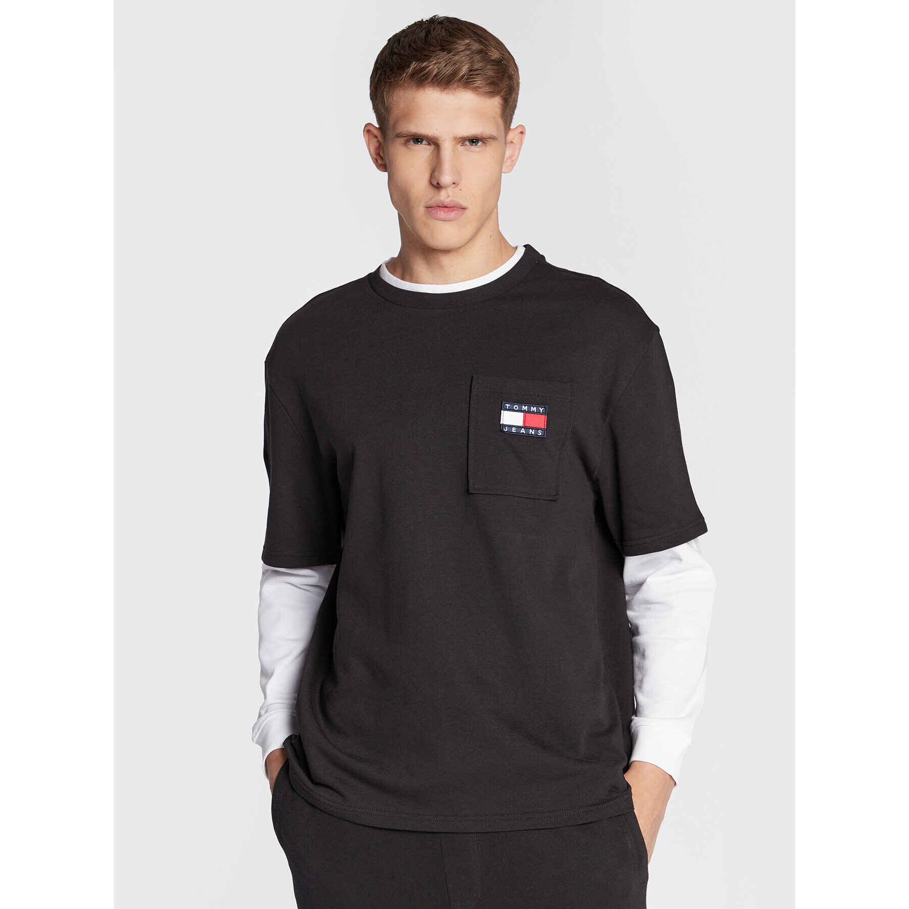 Tommy Jeans Longsleeve Skater 2 In 1 DM0DM15052 Negru Relaxed Fit - Pled.ro