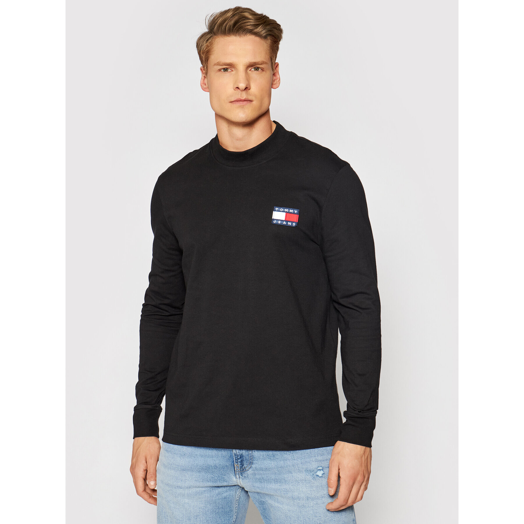 Tommy Jeans Longsleeve Tjm Badge Mock Neck DM0DM10281 Negru Regular Fit - Pled.ro