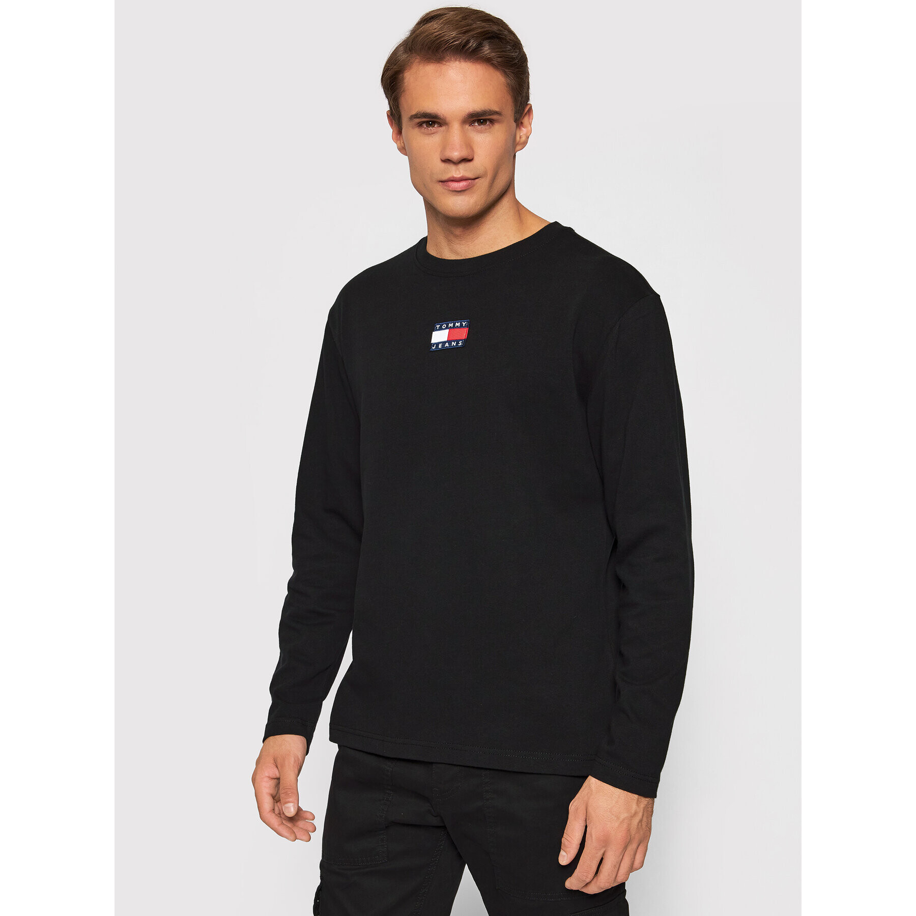 Tommy Jeans Longsleeve Tommy Badge DM0DM10932 Negru Regular Fit - Pled.ro