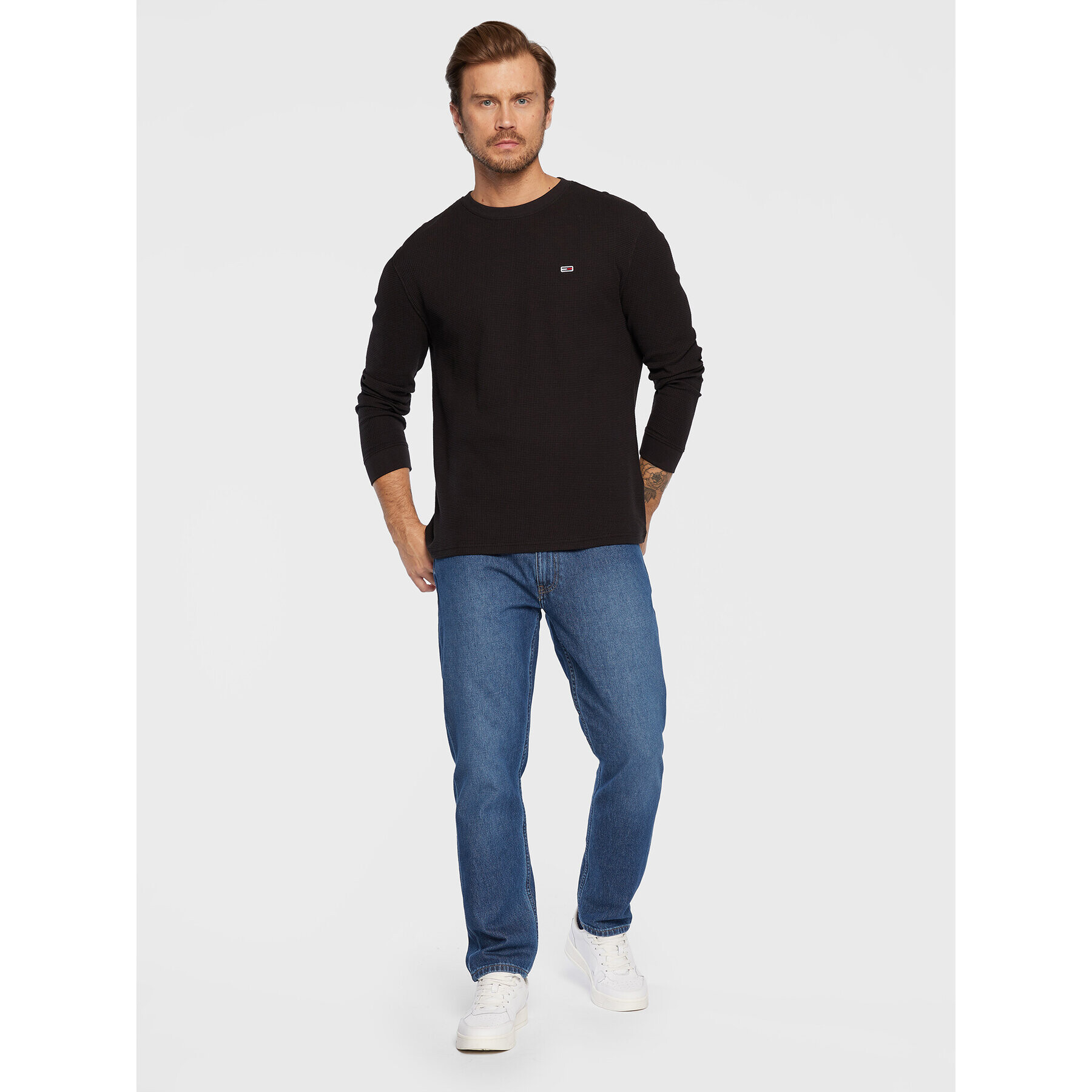 Tommy Jeans Longsleeve Waffle DM0DM15041 Negru Regular Fit - Pled.ro