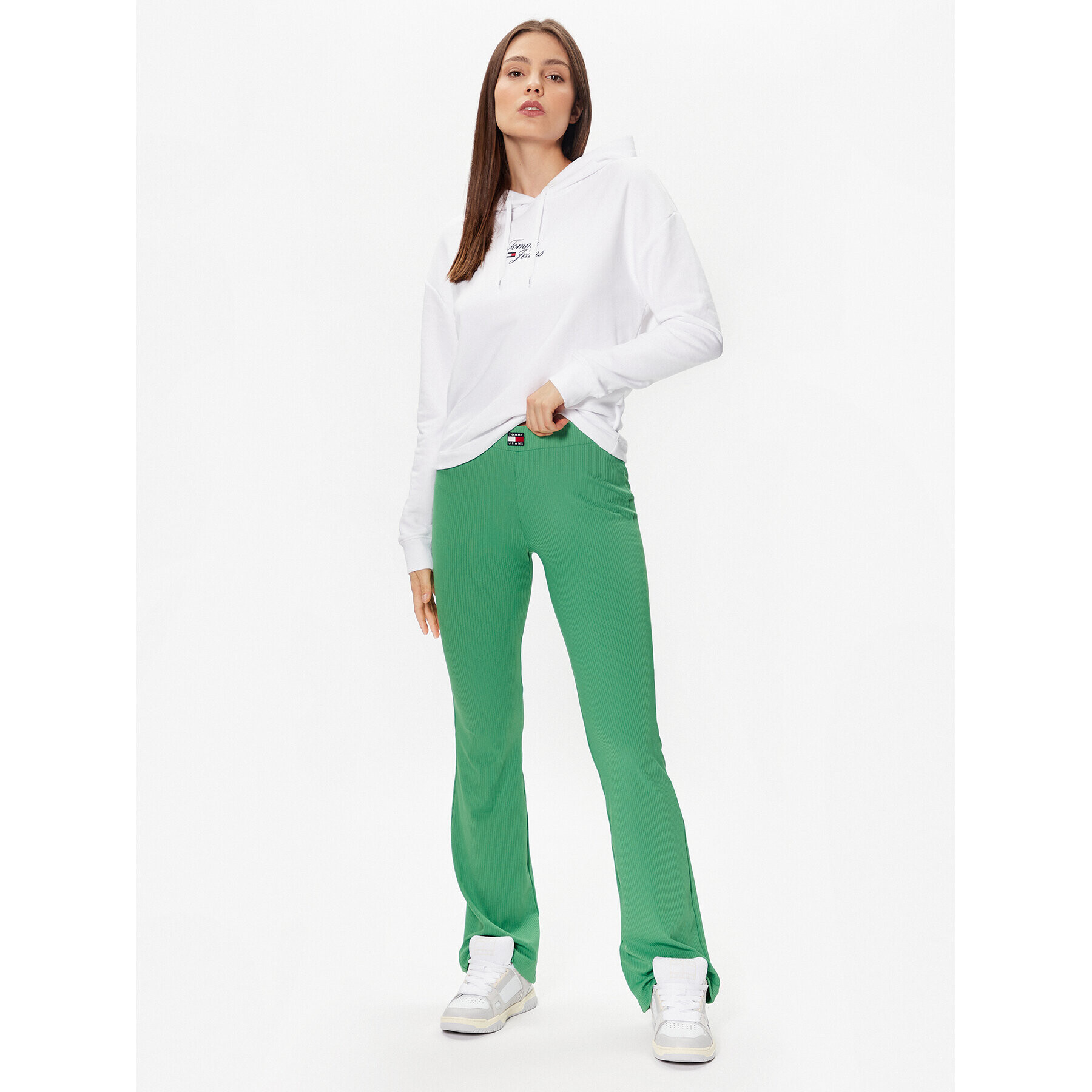 Tommy Jeans Pantaloni din material Badge DW0DW15373 Verde Regular Fit - Pled.ro