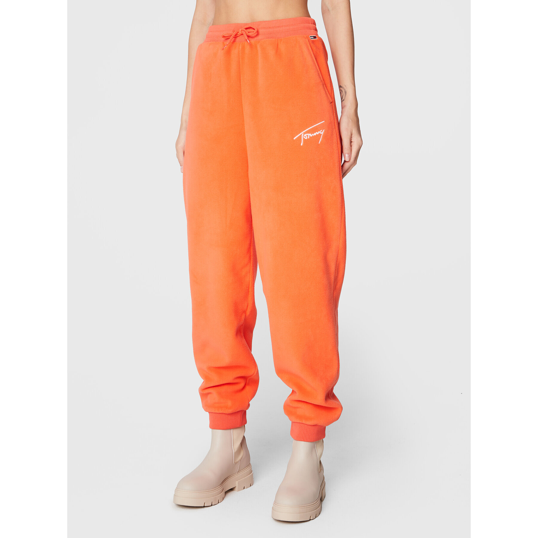 Tommy Jeans Pantaloni trening Signature Fleece DW0DW14435 Portocaliu Relaxed Fit - Pled.ro