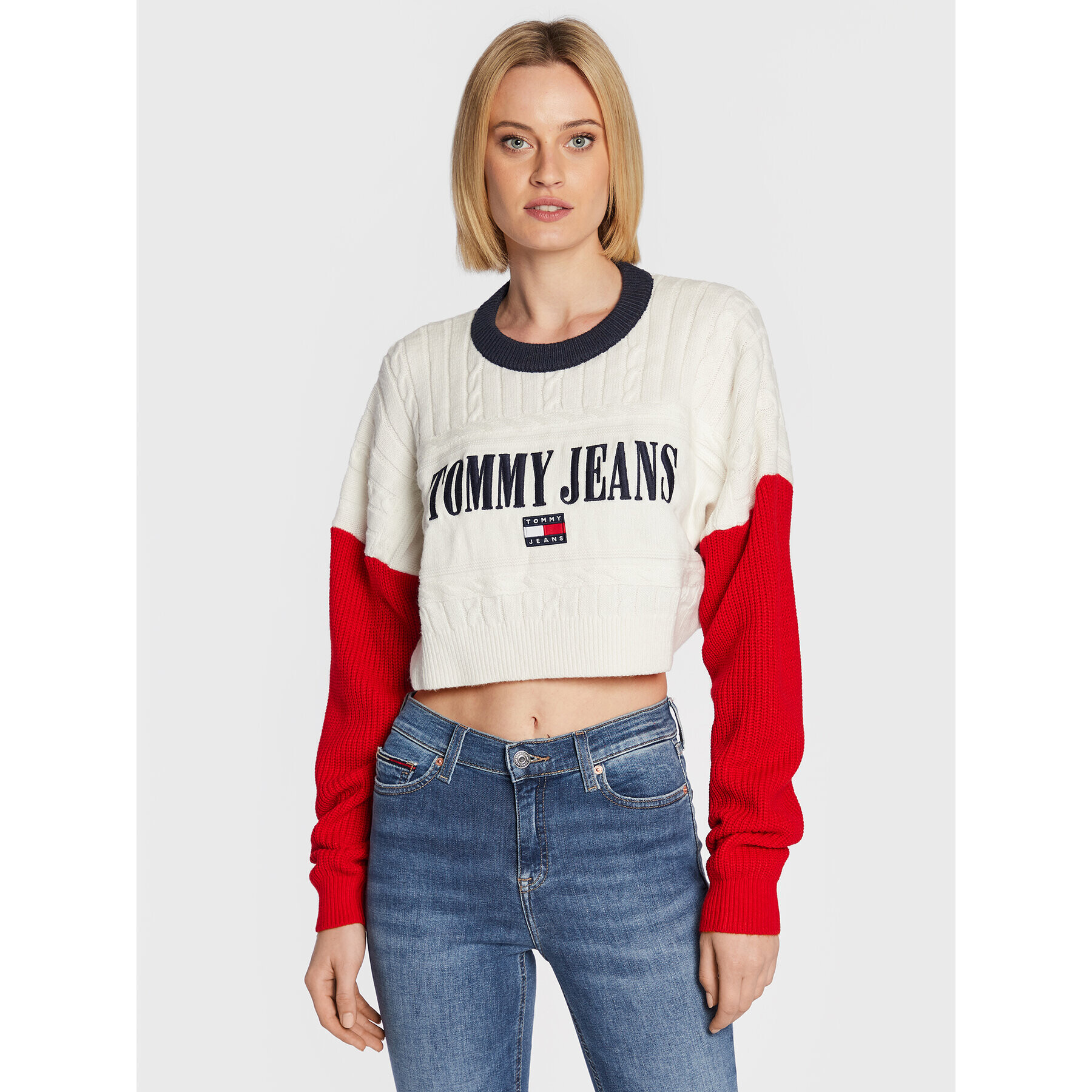 Tommy Jeans Pulover Archive DW0DW14314 Bej Relaxed Fit - Pled.ro