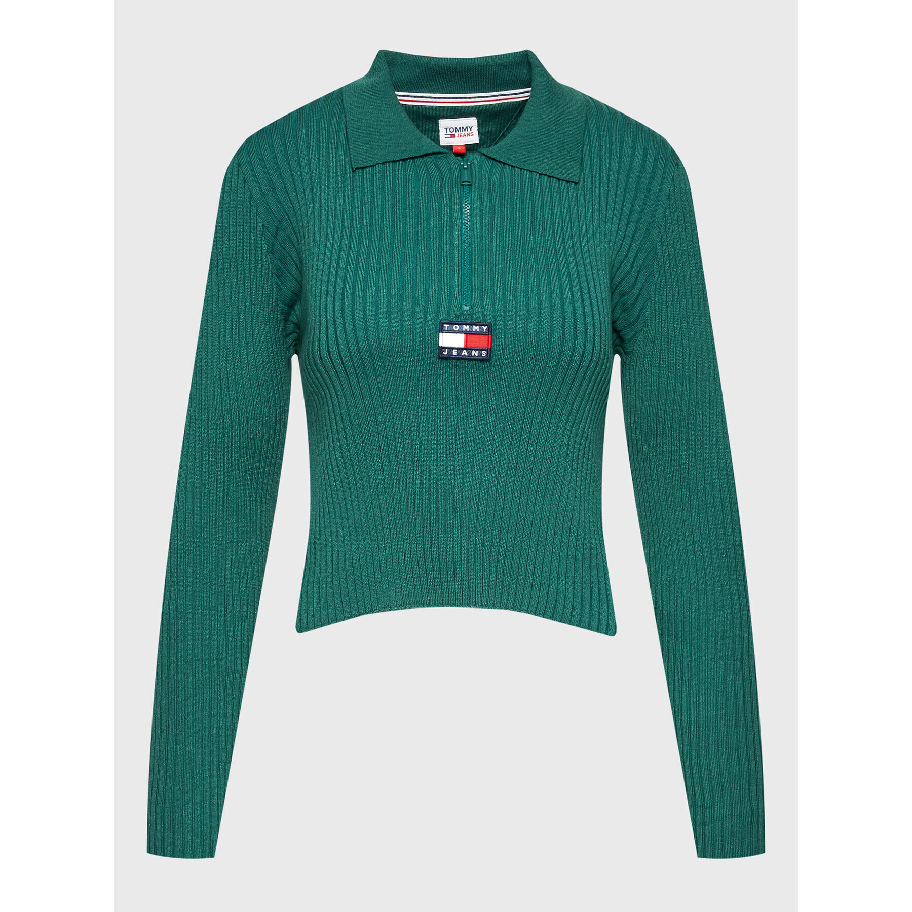 Tommy Jeans Pulover Badge DW0DW14260 Verde Slim Fit - Pled.ro