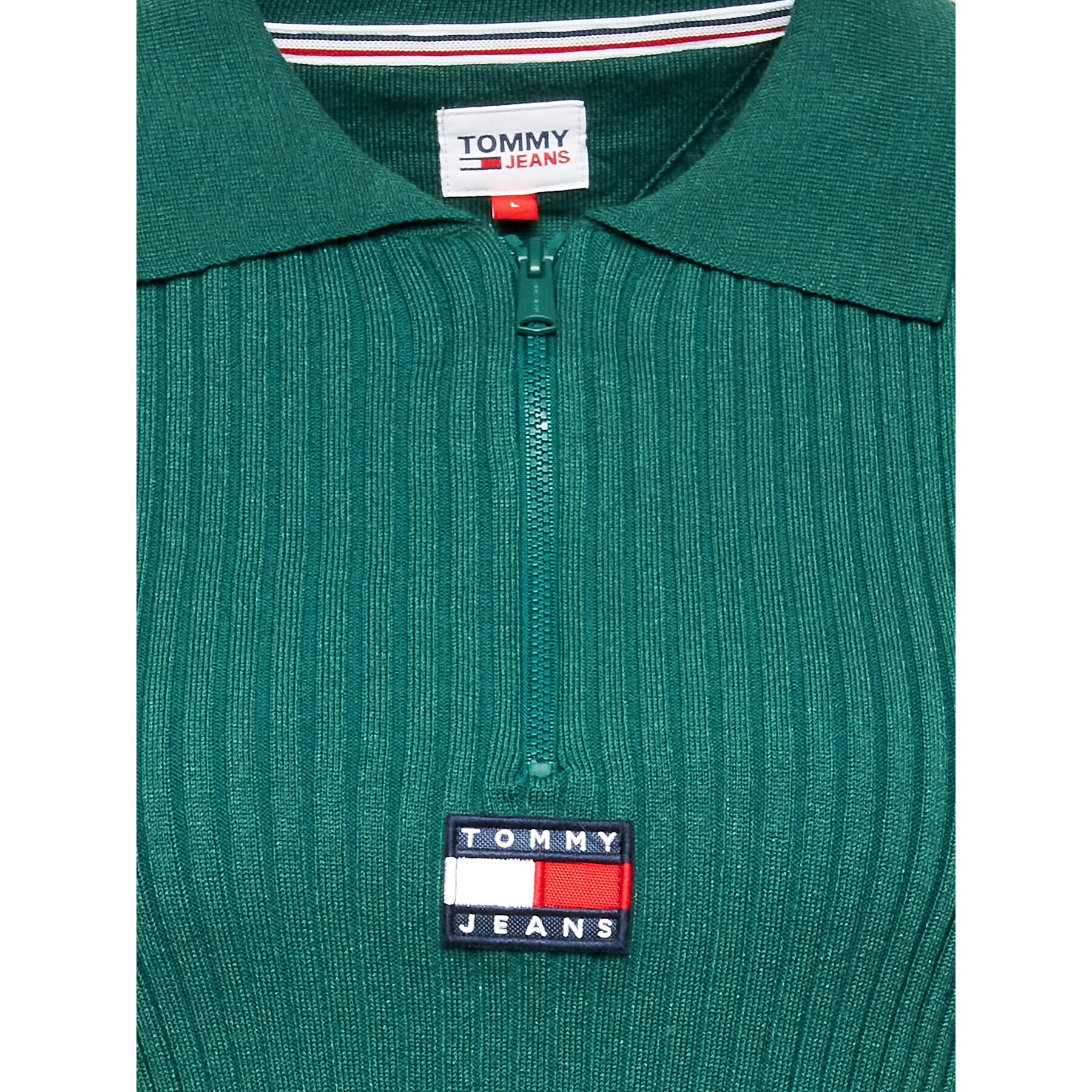 Tommy Jeans Pulover Badge DW0DW14260 Verde Slim Fit - Pled.ro