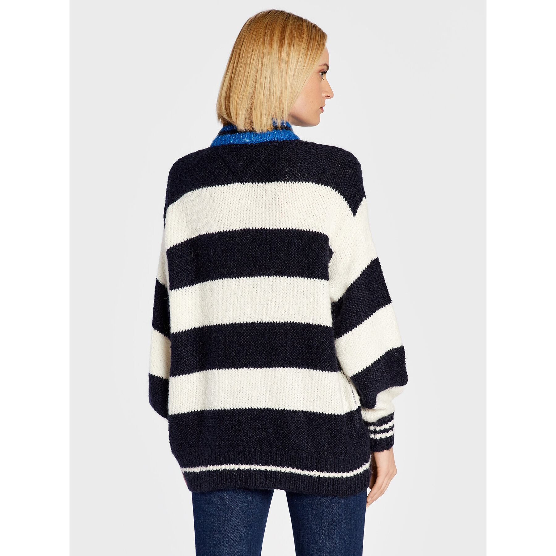 Tommy Jeans Pulover Blockstripe DW0DW14275 Bleumarin Oversize - Pled.ro