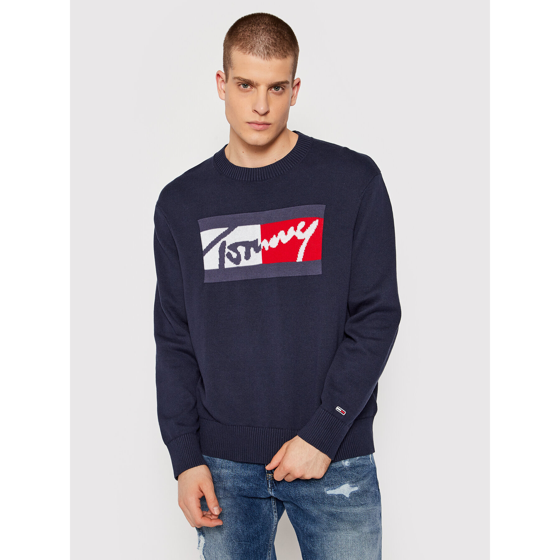 Tommy Jeans Pulover Branded DM0DM11365 Albastru Relaxed Fit - Pled.ro