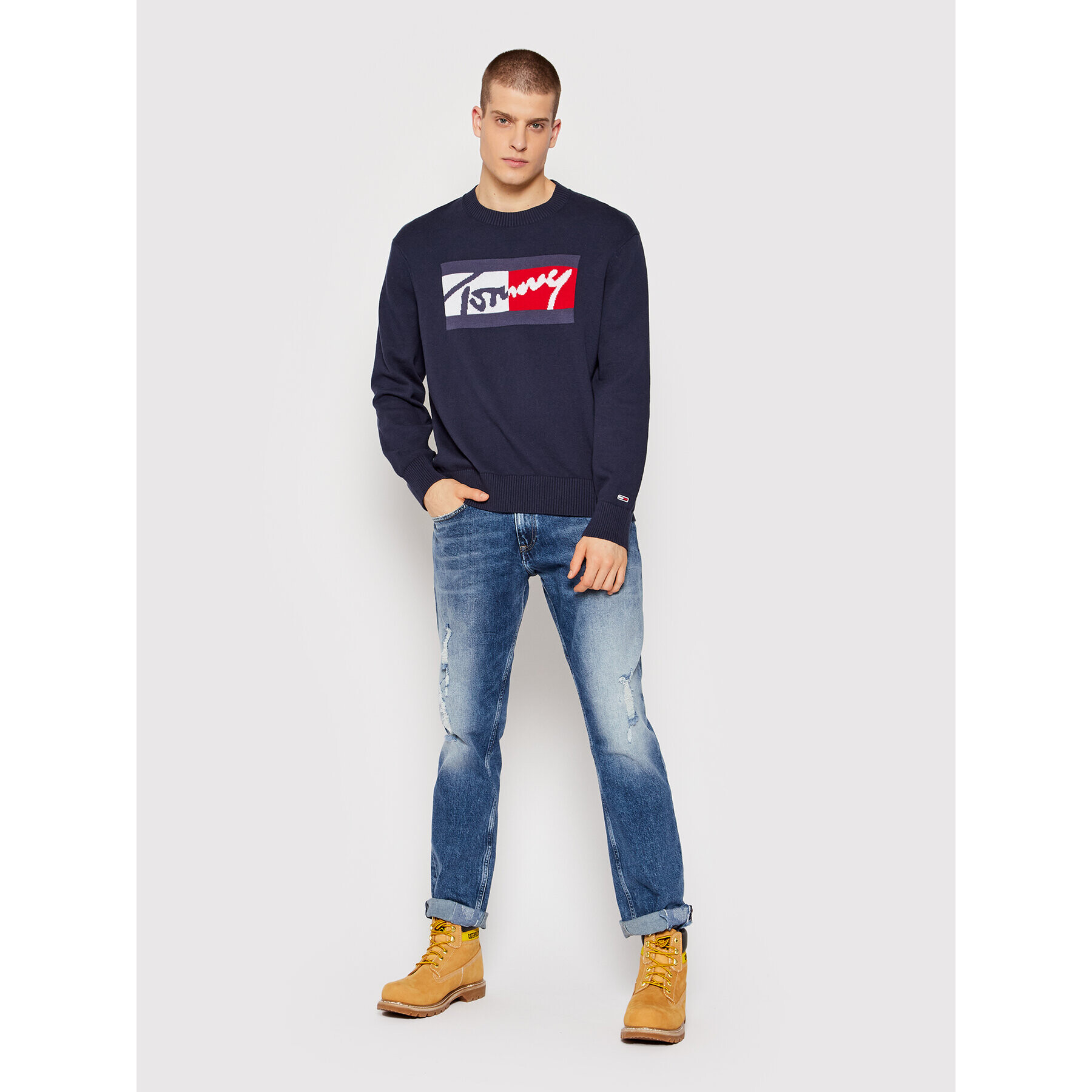 Tommy Jeans Pulover Branded DM0DM11365 Albastru Relaxed Fit - Pled.ro