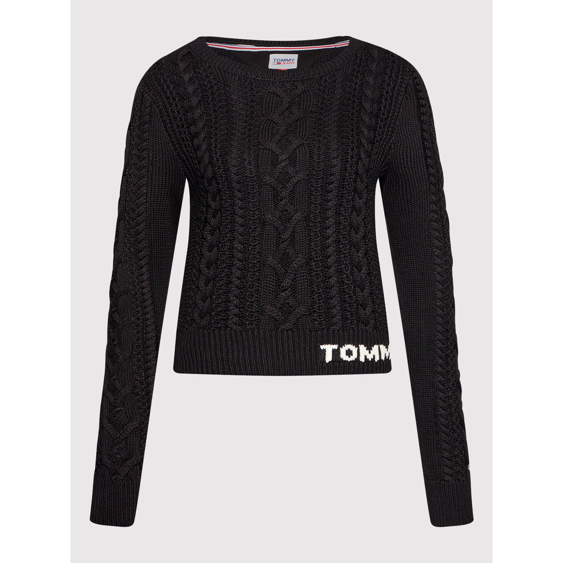 Tommy Jeans Pulover Cable DW0DW11004 Negru Regular Fit - Pled.ro