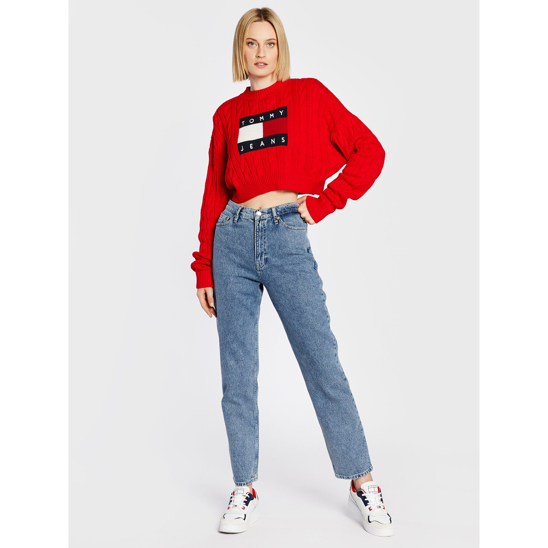 Tommy Jeans Pulover Center Flag DW0DW14261 Roșu Boxy Fit - Pled.ro