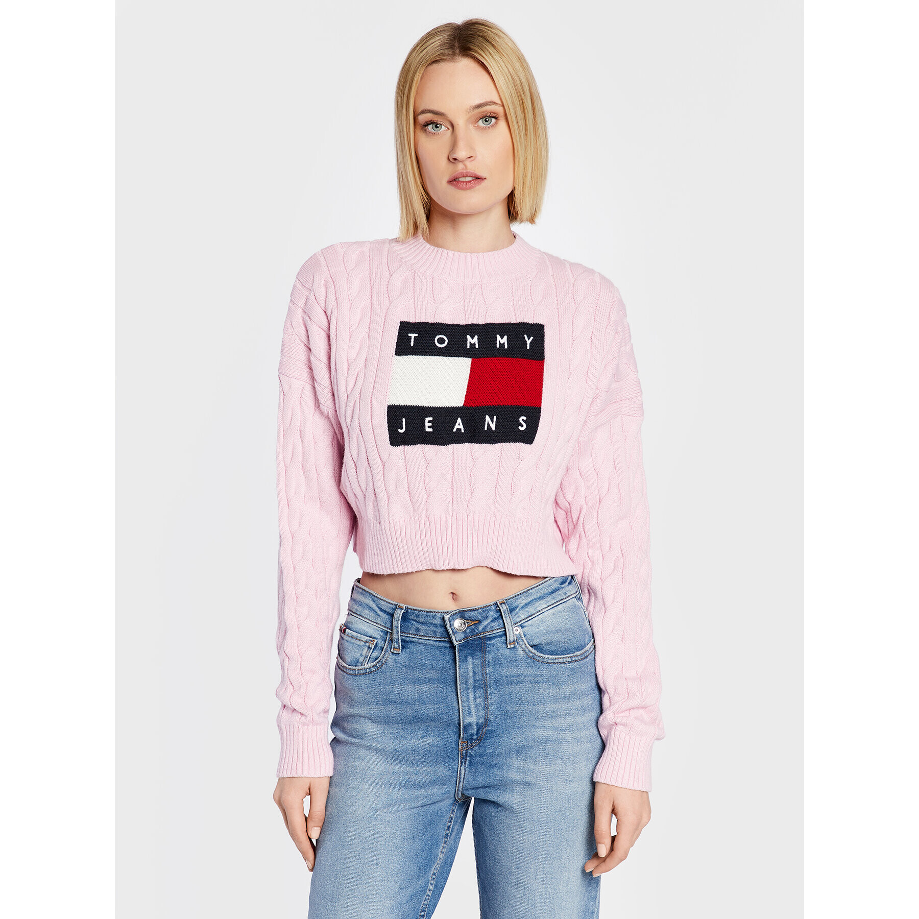 Tommy Jeans Pulover Center Flag DW0DW14261 Roz Boxy Fit - Pled.ro