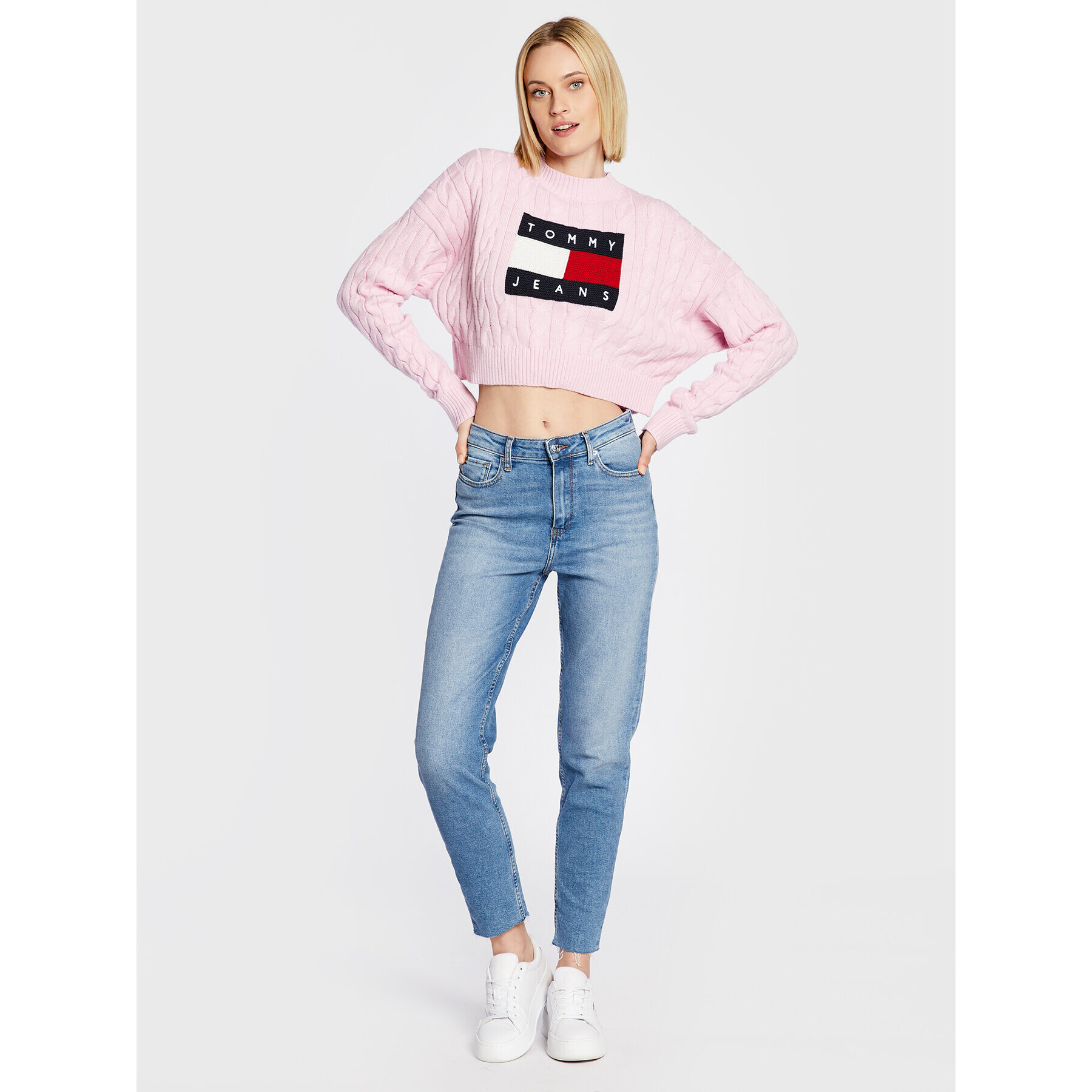 Tommy Jeans Pulover Center Flag DW0DW14261 Roz Boxy Fit - Pled.ro