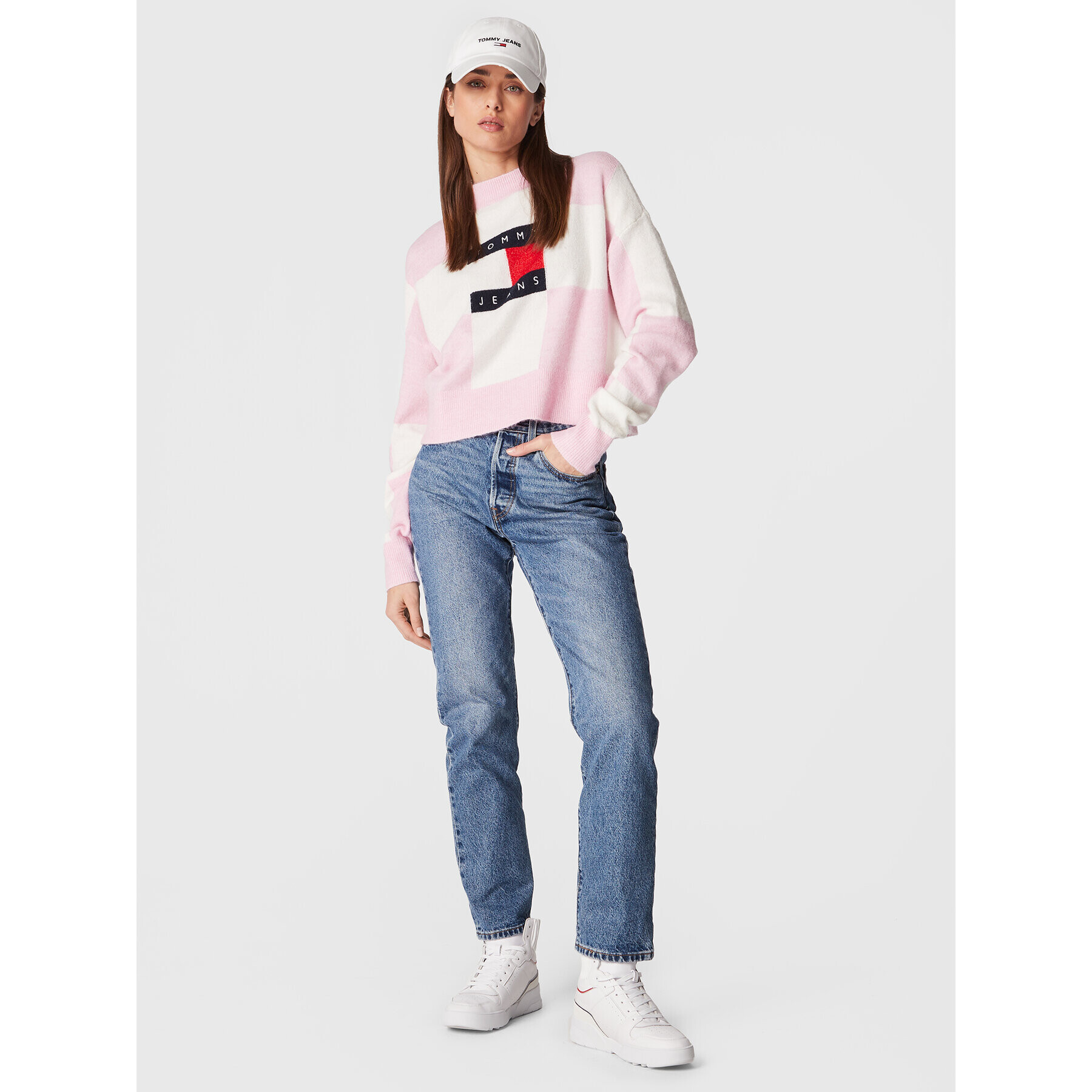 Tommy Jeans Pulover Checker Flag DW0DW14316 Roz Relaxed Fit - Pled.ro