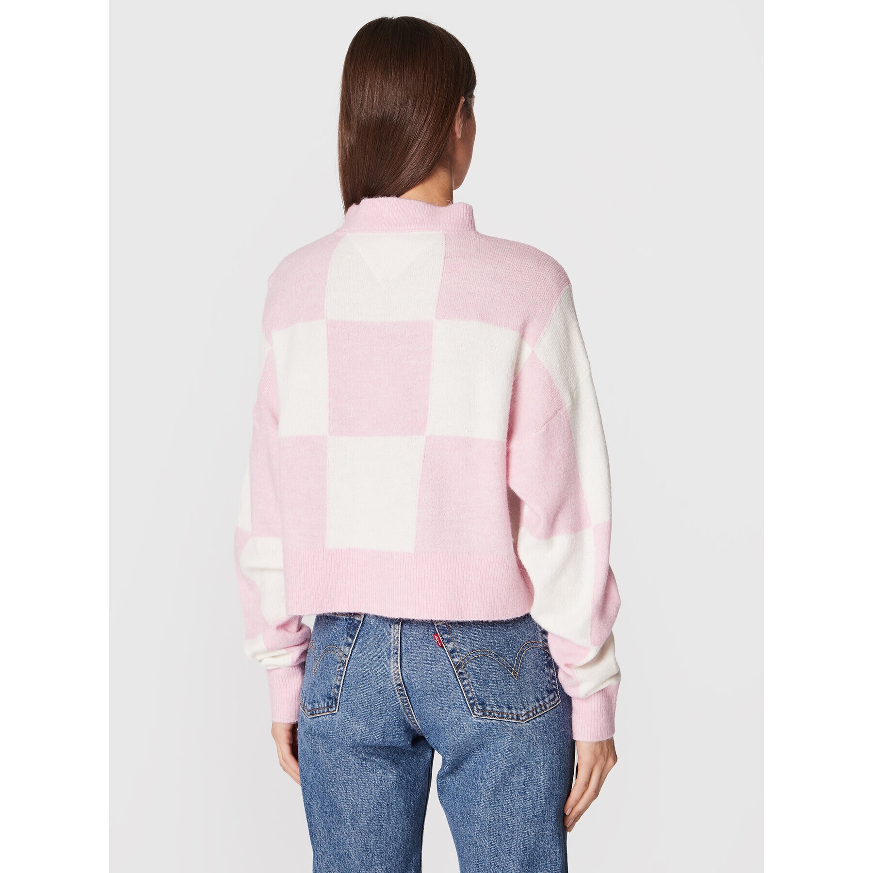 Tommy Jeans Pulover Checker Flag DW0DW14316 Roz Relaxed Fit - Pled.ro