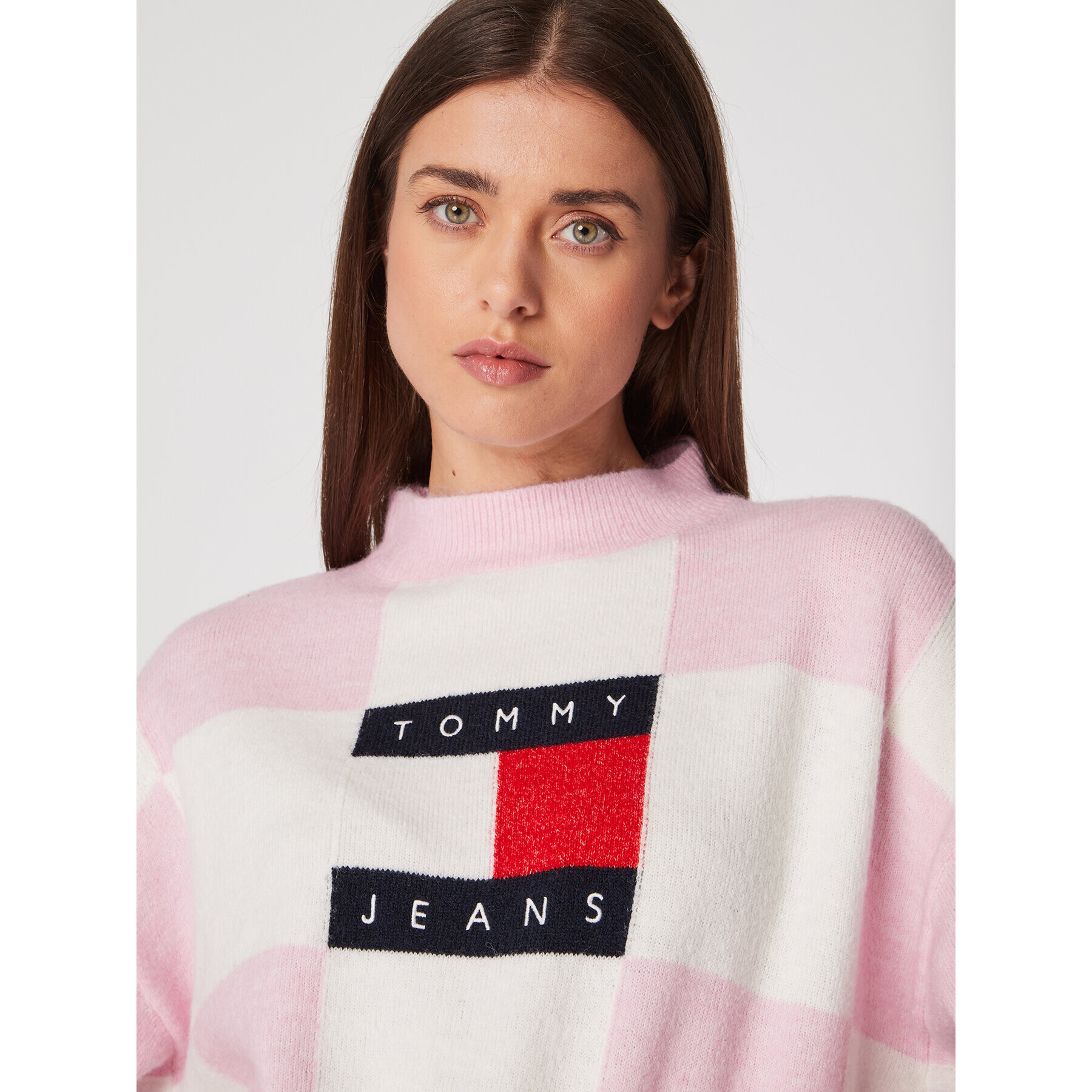 Tommy Jeans Pulover Checker Flag DW0DW14316 Roz Relaxed Fit - Pled.ro