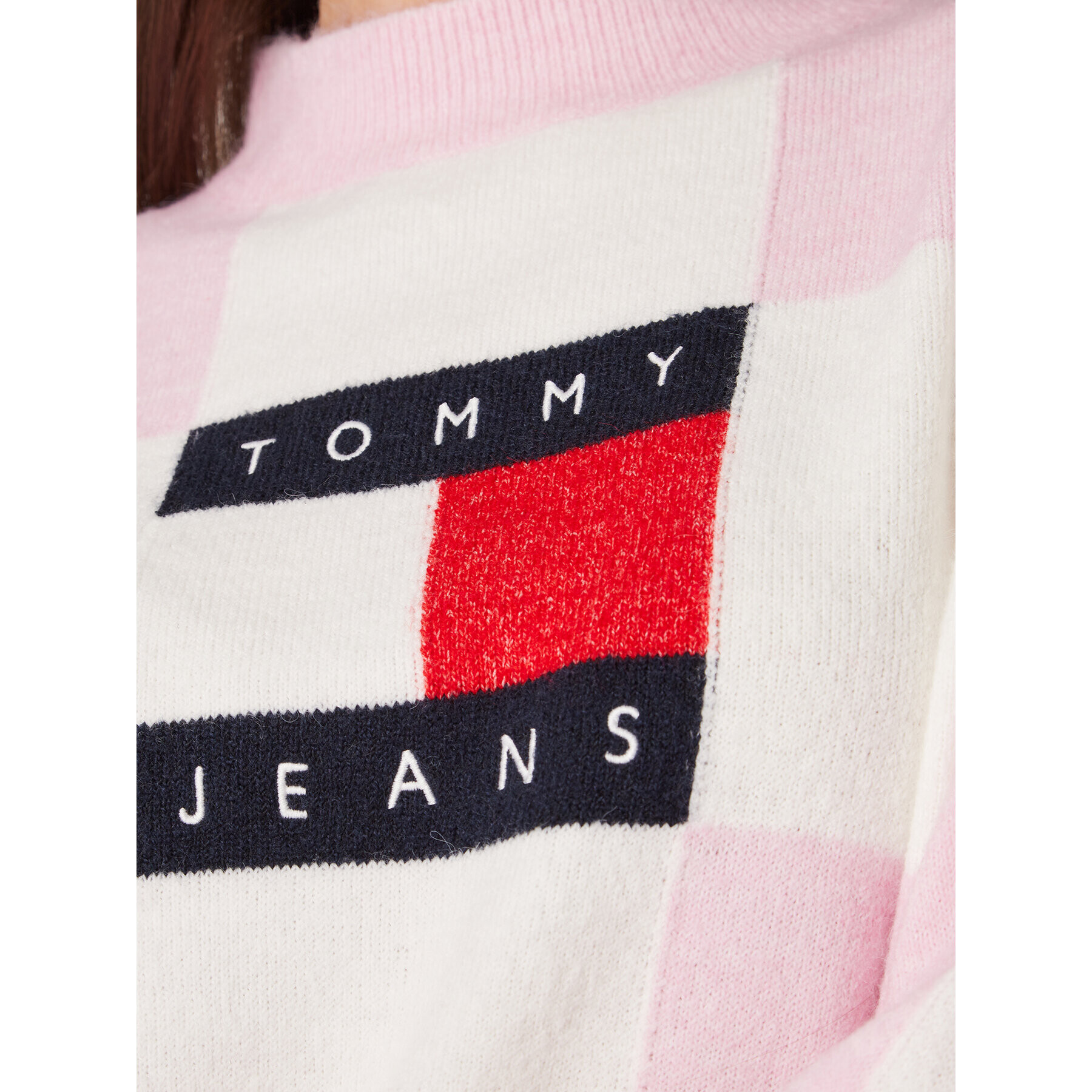 Tommy Jeans Pulover Checker Flag DW0DW14316 Roz Relaxed Fit - Pled.ro