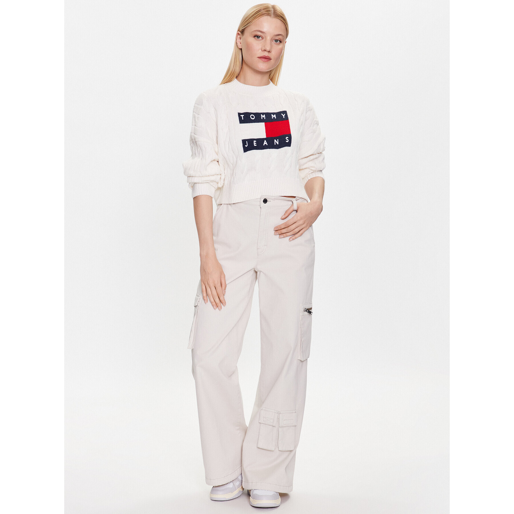 Tommy Jeans Pulover DW0DW14261 Alb Regular Fit - Pled.ro