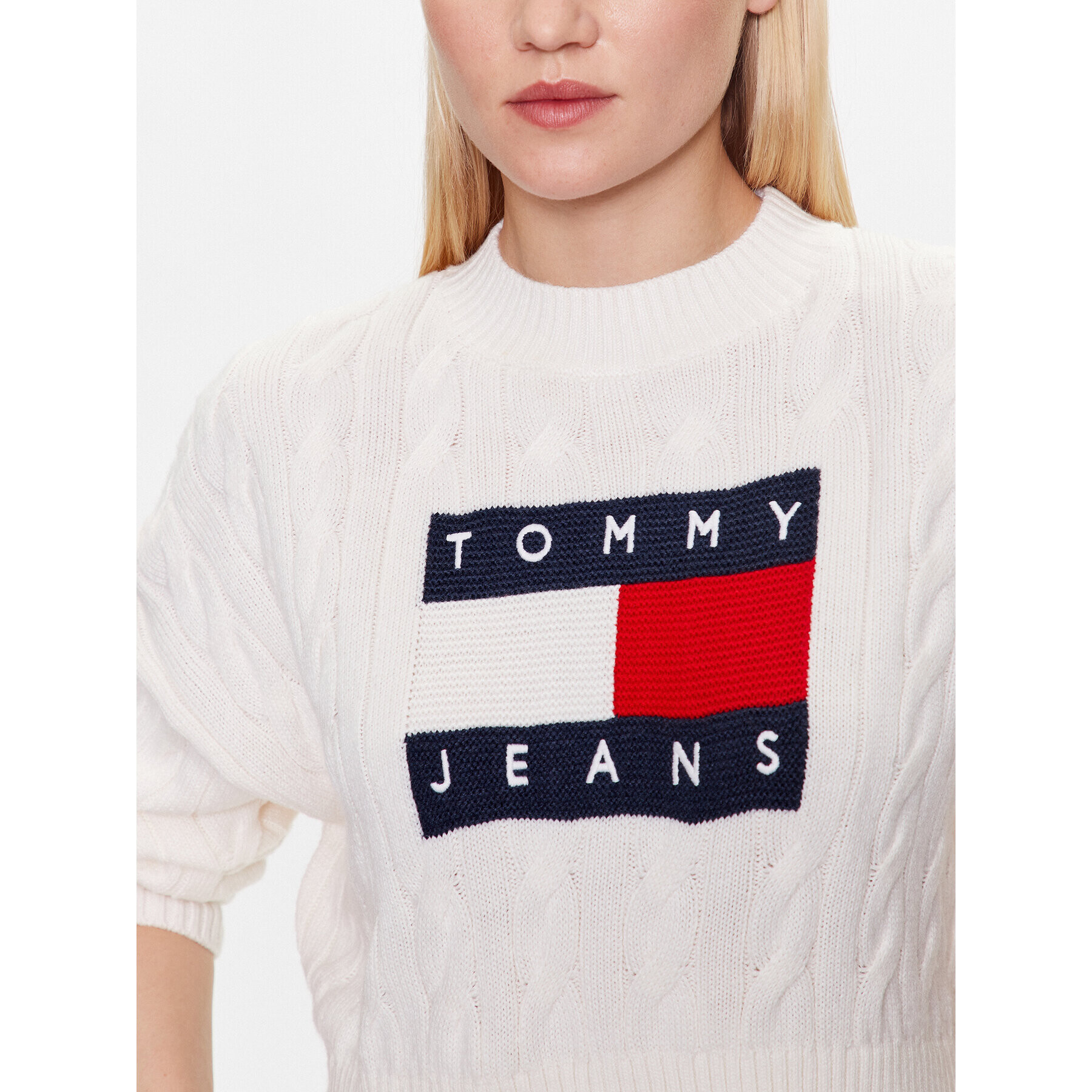 Tommy Jeans Pulover DW0DW14261 Alb Regular Fit - Pled.ro