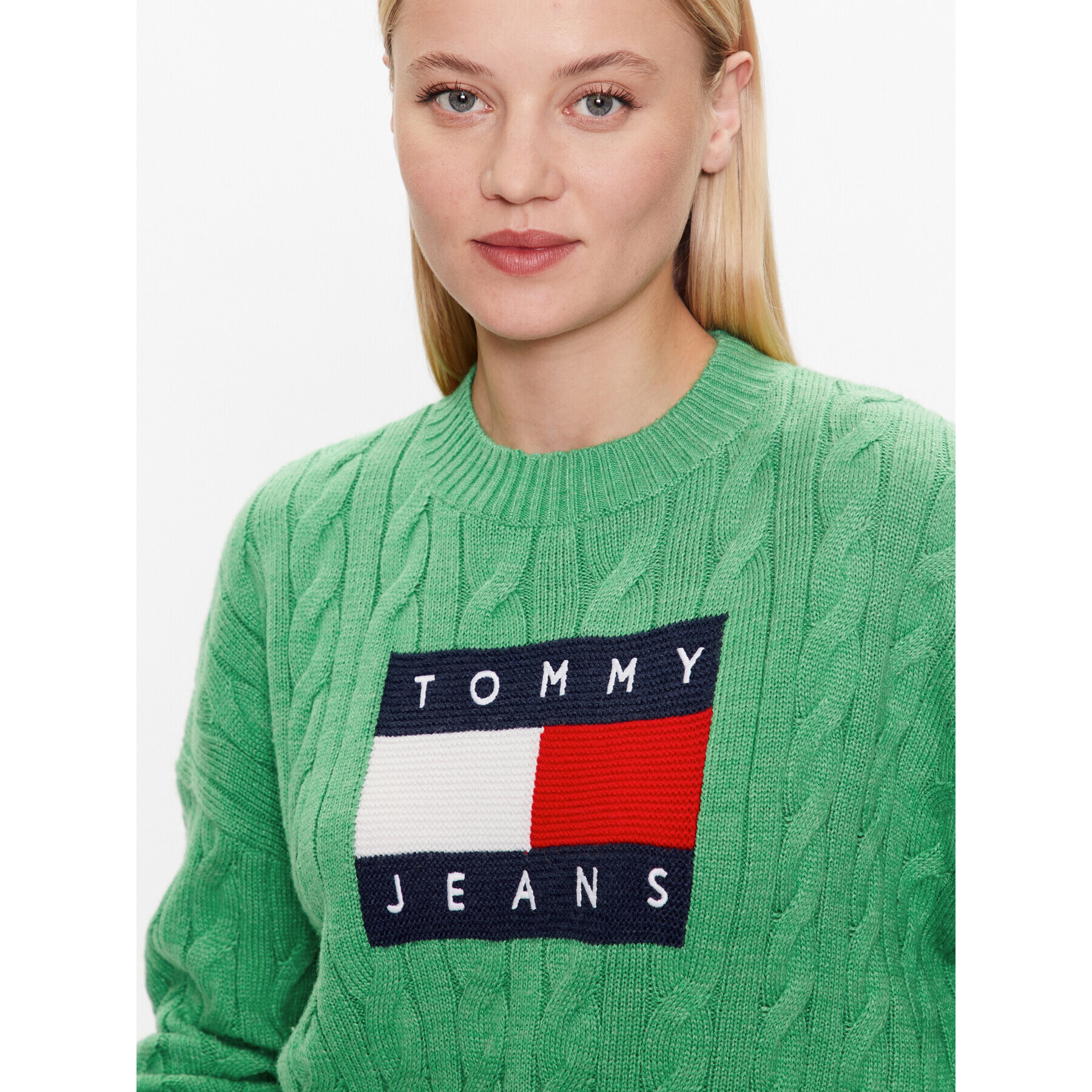 Tommy Jeans Pulover DW0DW14261 Verde Regular Fit - Pled.ro