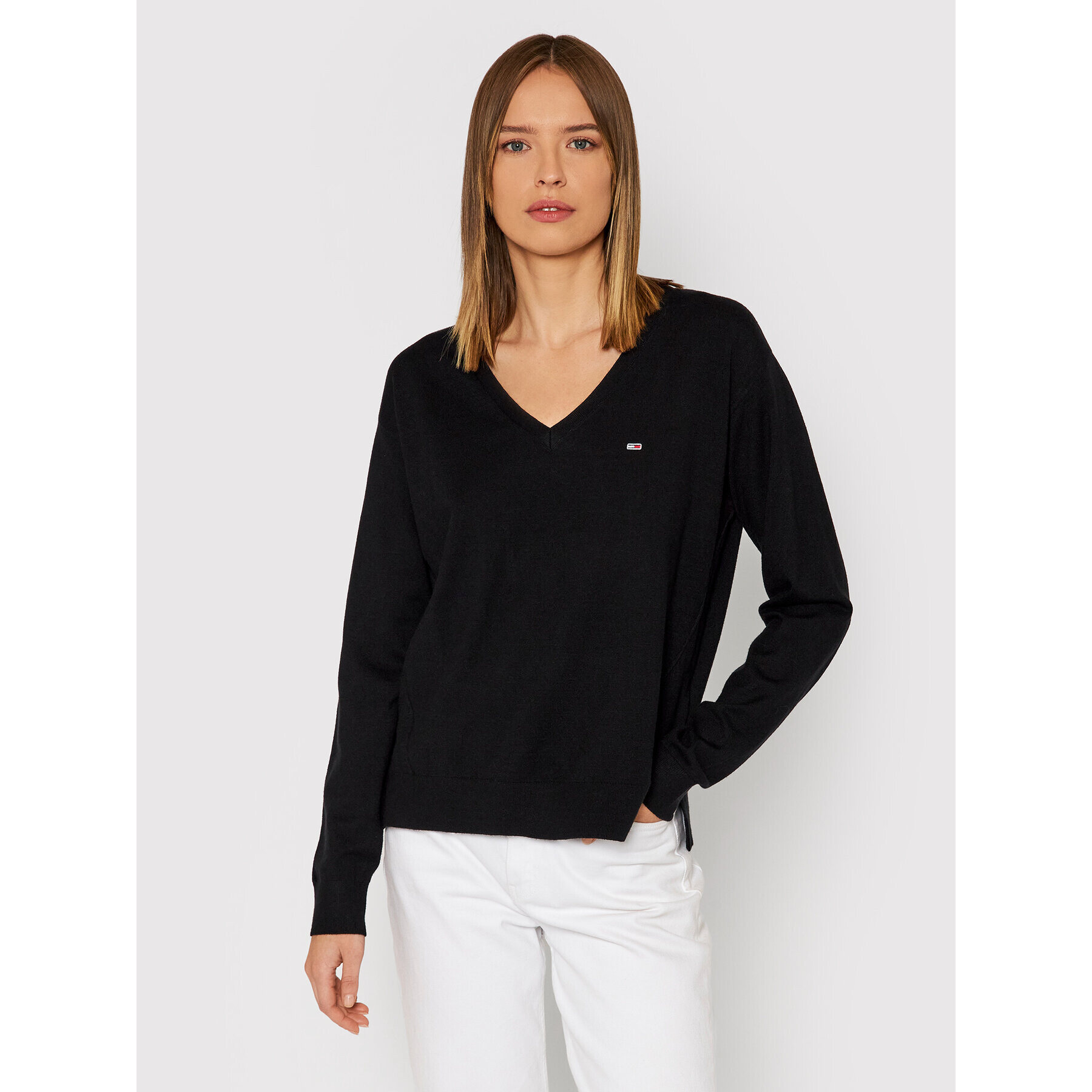 Tommy Jeans Pulover Essential DW0DW10996 Negru Relaxed Fit - Pled.ro