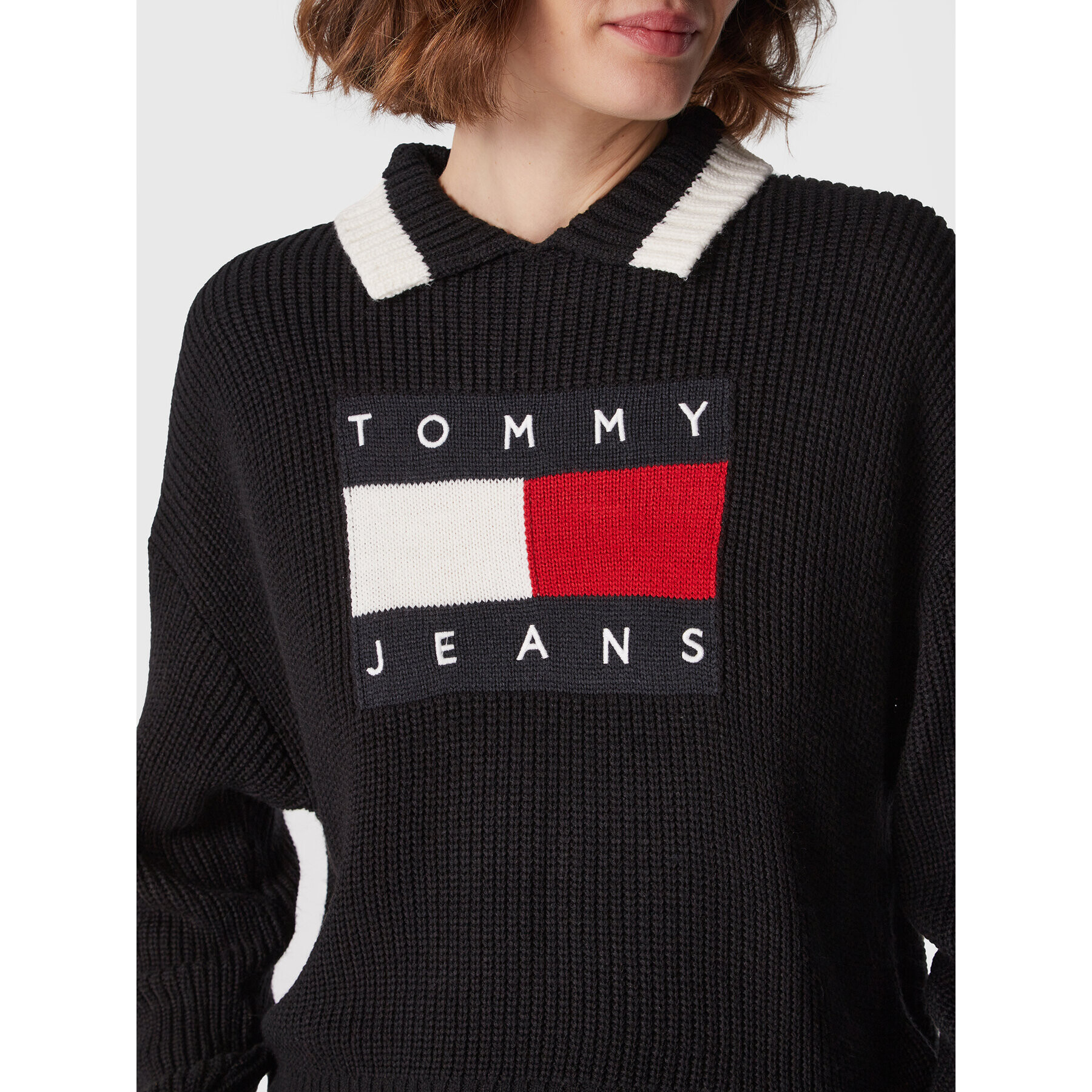 Tommy Jeans Pulover Flag DW0DW14951 Negru Regular Fit - Pled.ro