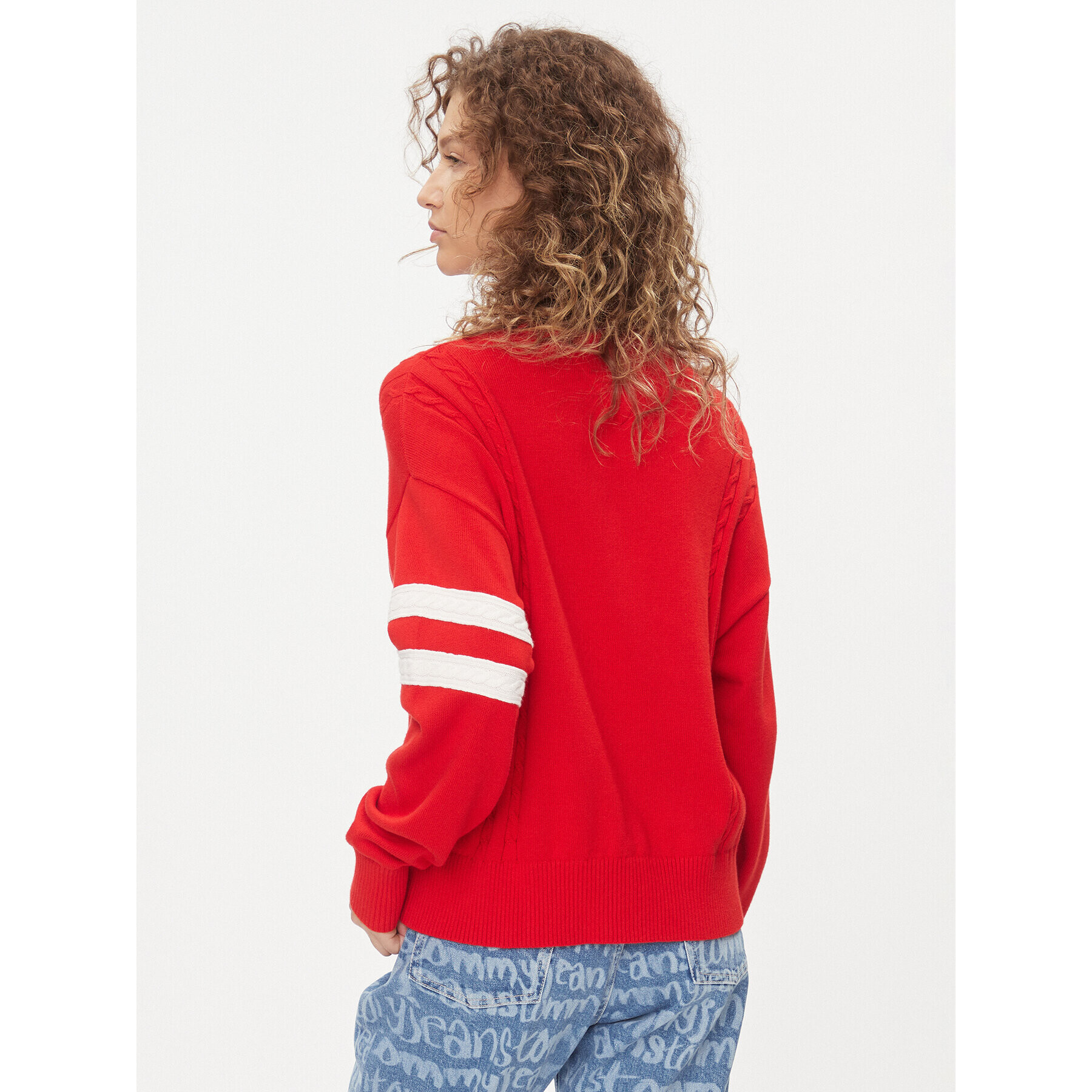 Tommy Jeans Pulover Letterman Flag DW0DW15940 Roșu Relaxed Fit - Pled.ro