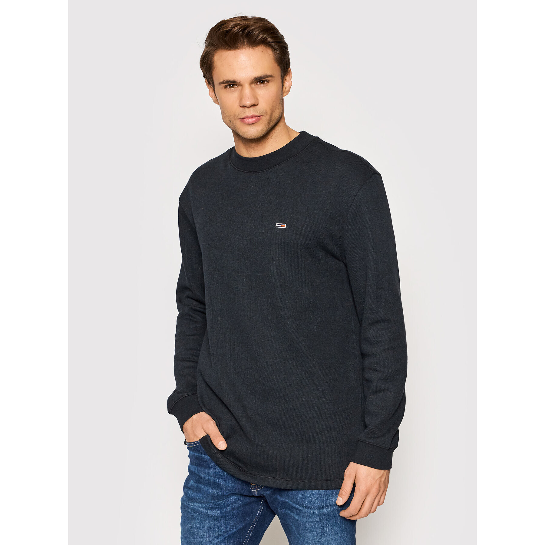 Tommy Jeans Pulover Mock DM0DM11429 Negru Loose Fit - Pled.ro