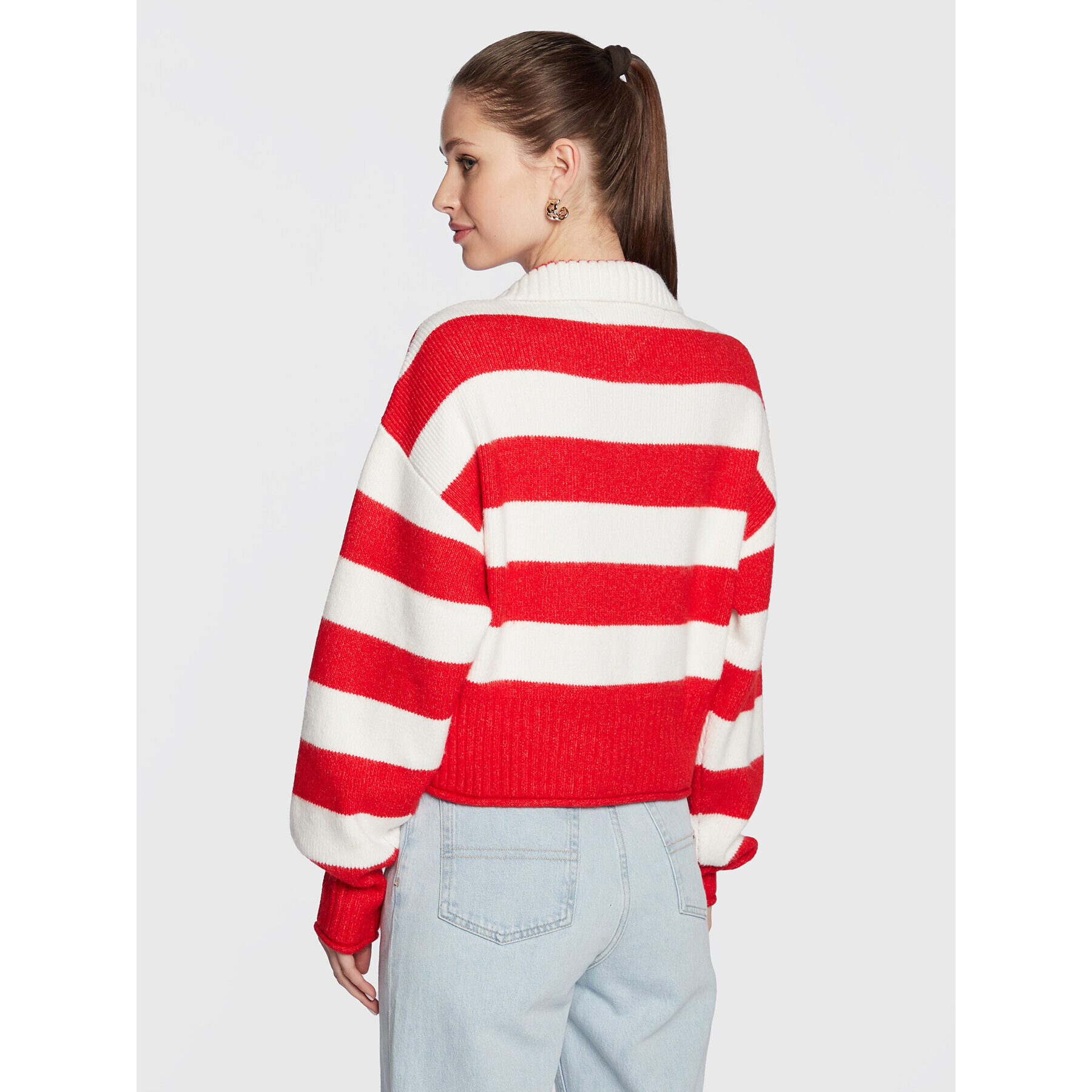 Tommy Jeans Pulover Stripe Badge DW0DW14956 Roșu Regular Fit - Pled.ro