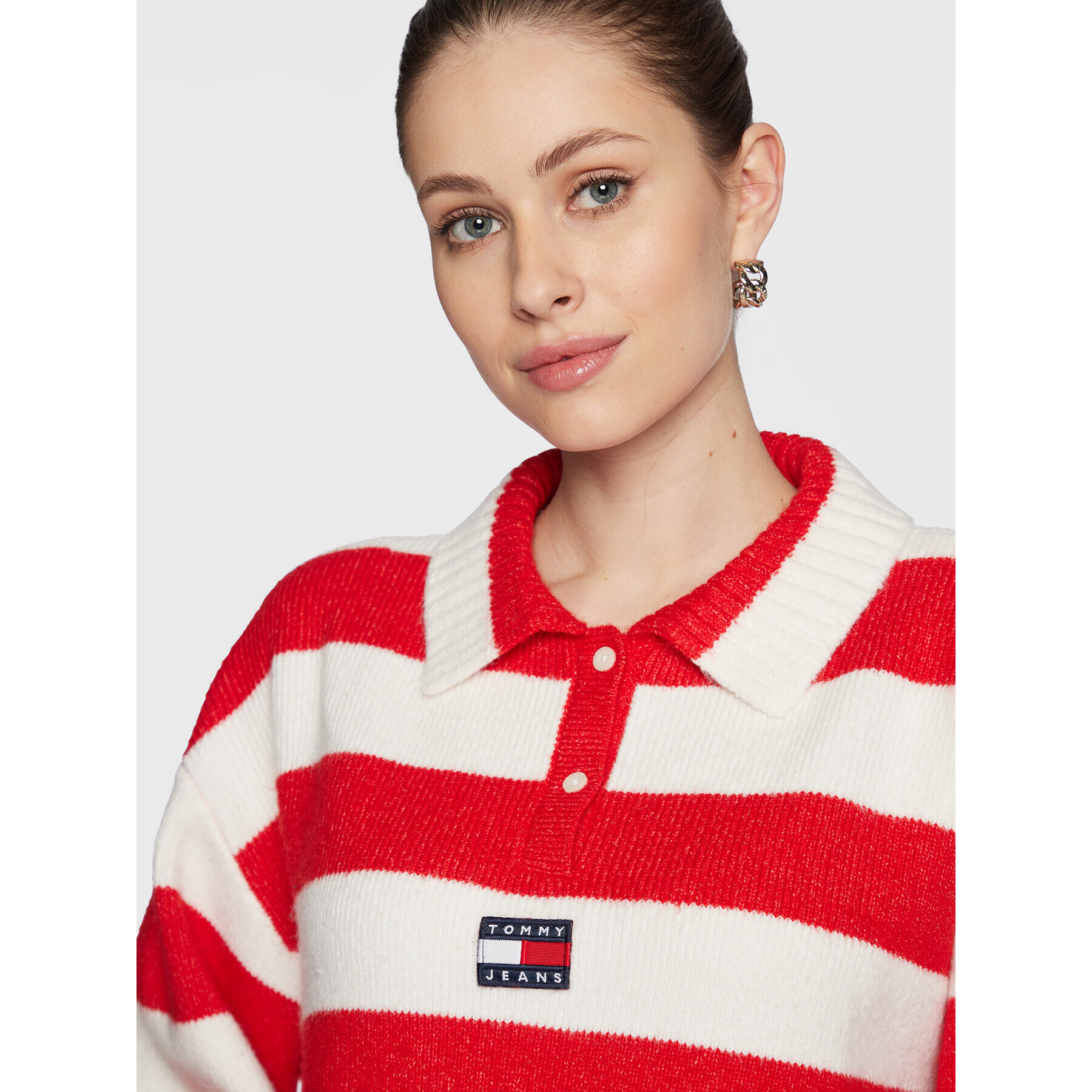 Tommy Jeans Pulover Stripe Badge DW0DW14956 Roșu Regular Fit - Pled.ro