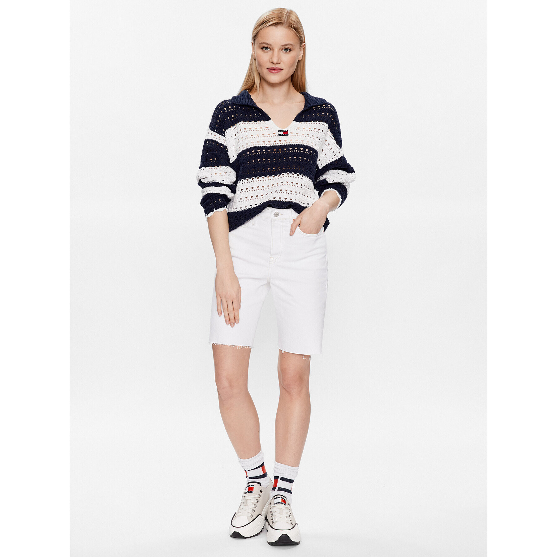 Tommy Jeans Pulover Summer Crochet DW0DW15404 Bleumarin Relaxed Fit - Pled.ro