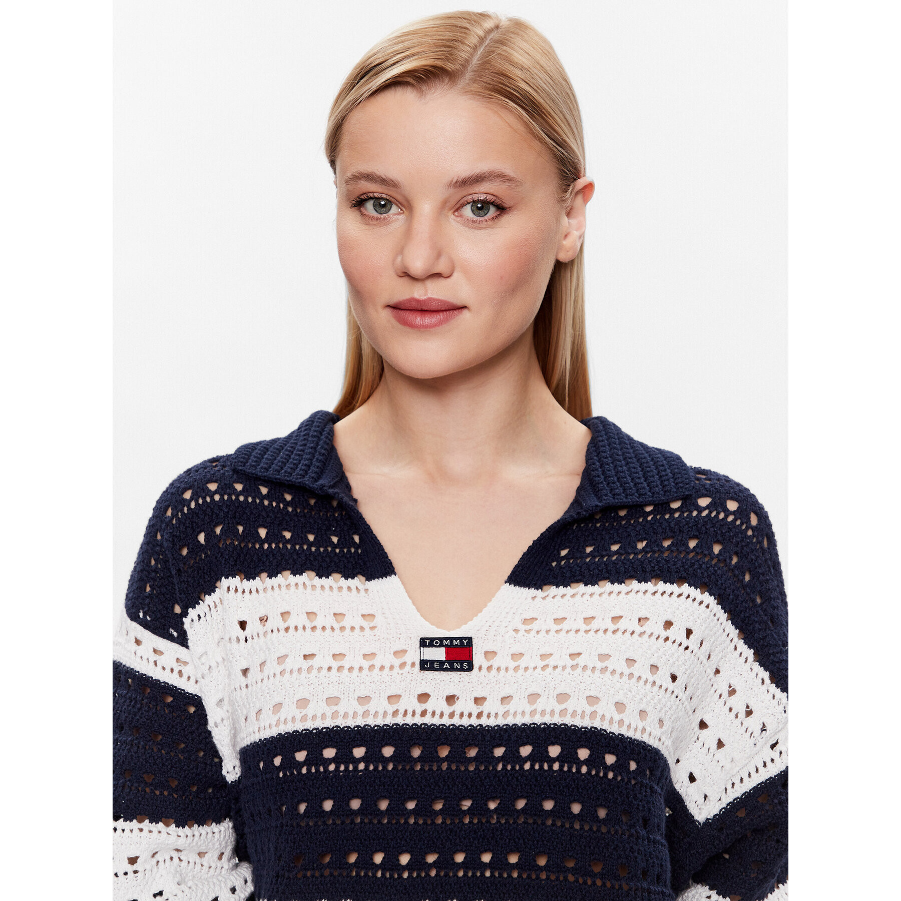 Tommy Jeans Pulover Summer Crochet DW0DW15404 Bleumarin Relaxed Fit - Pled.ro