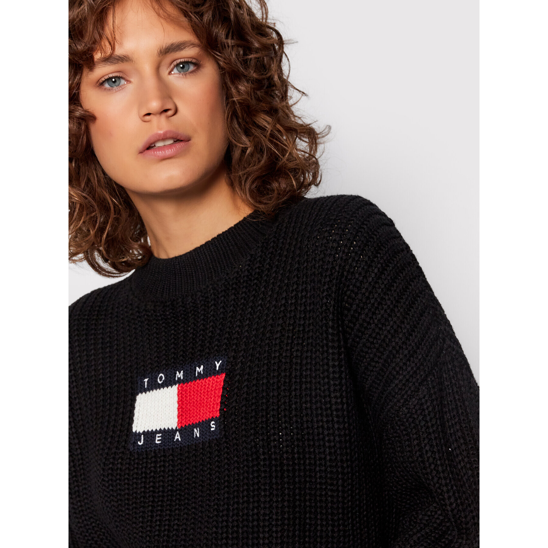 Tommy Jeans Pulover Tjw Center Flag DW0DW11001 Negru Relaxed Fit - Pled.ro