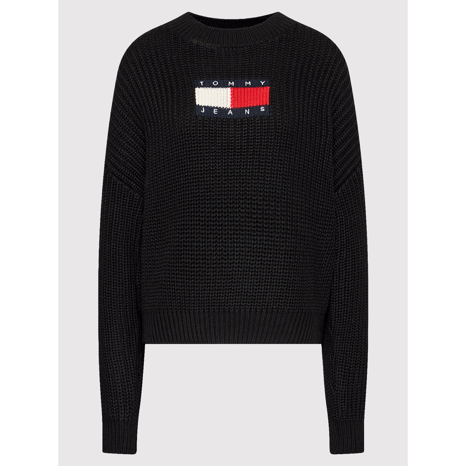 Tommy Jeans Pulover Tjw Center Flag DW0DW11001 Negru Relaxed Fit - Pled.ro