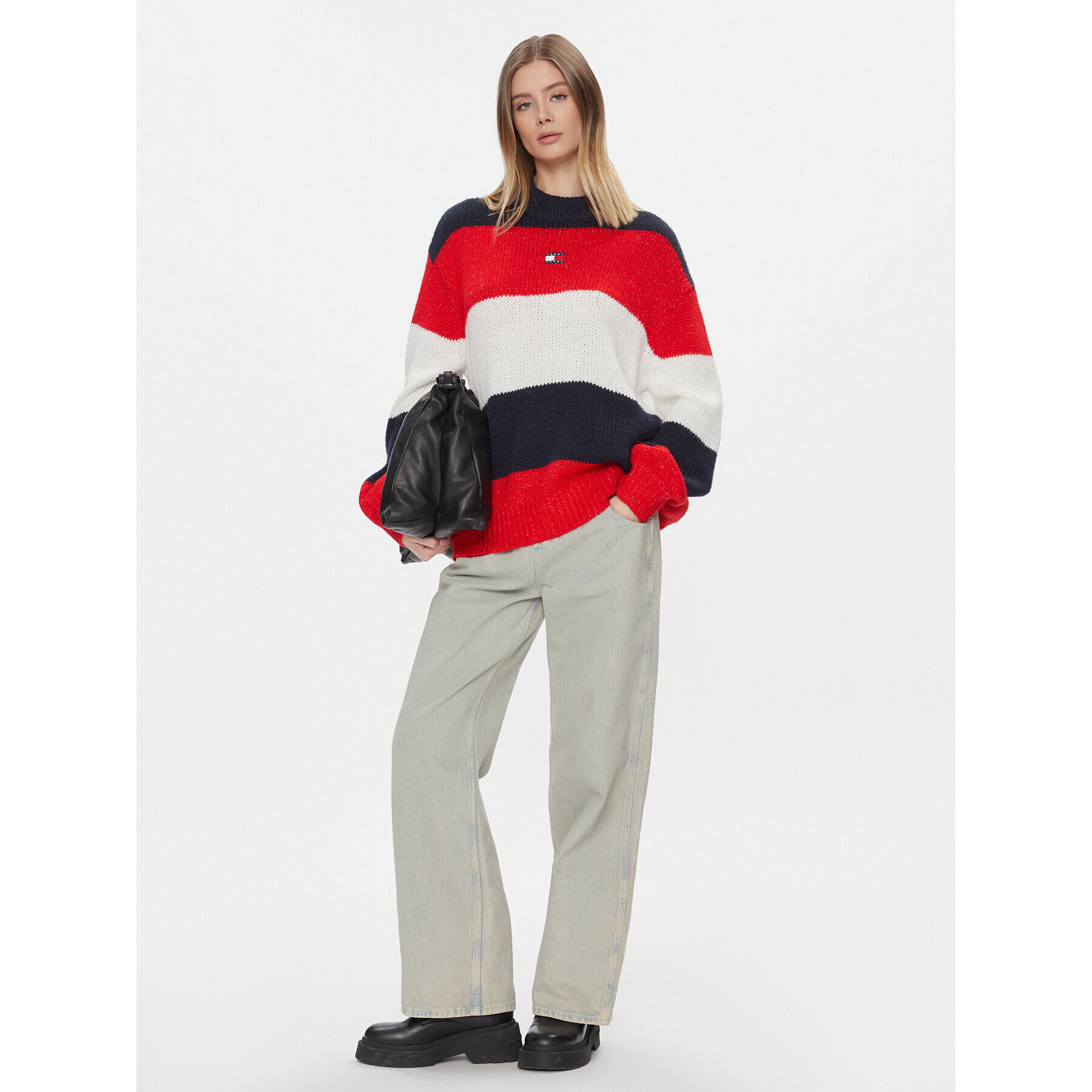 Tommy Jeans Pulover Tjw Colorblock Sweater DW0DW17495 Bleumarin Regular Fit - Pled.ro