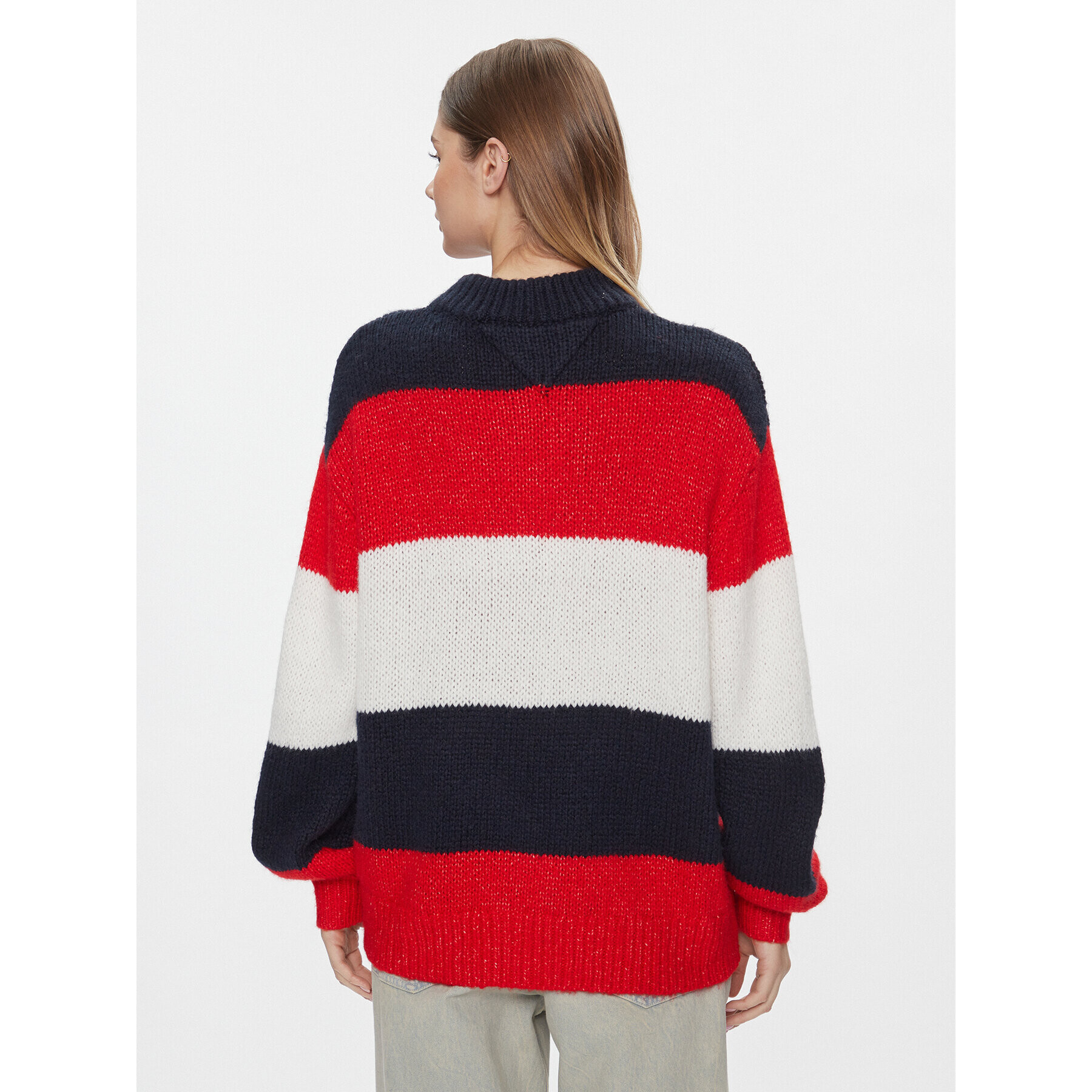 Tommy Jeans Pulover Tjw Colorblock Sweater DW0DW17495 Bleumarin Regular Fit - Pled.ro