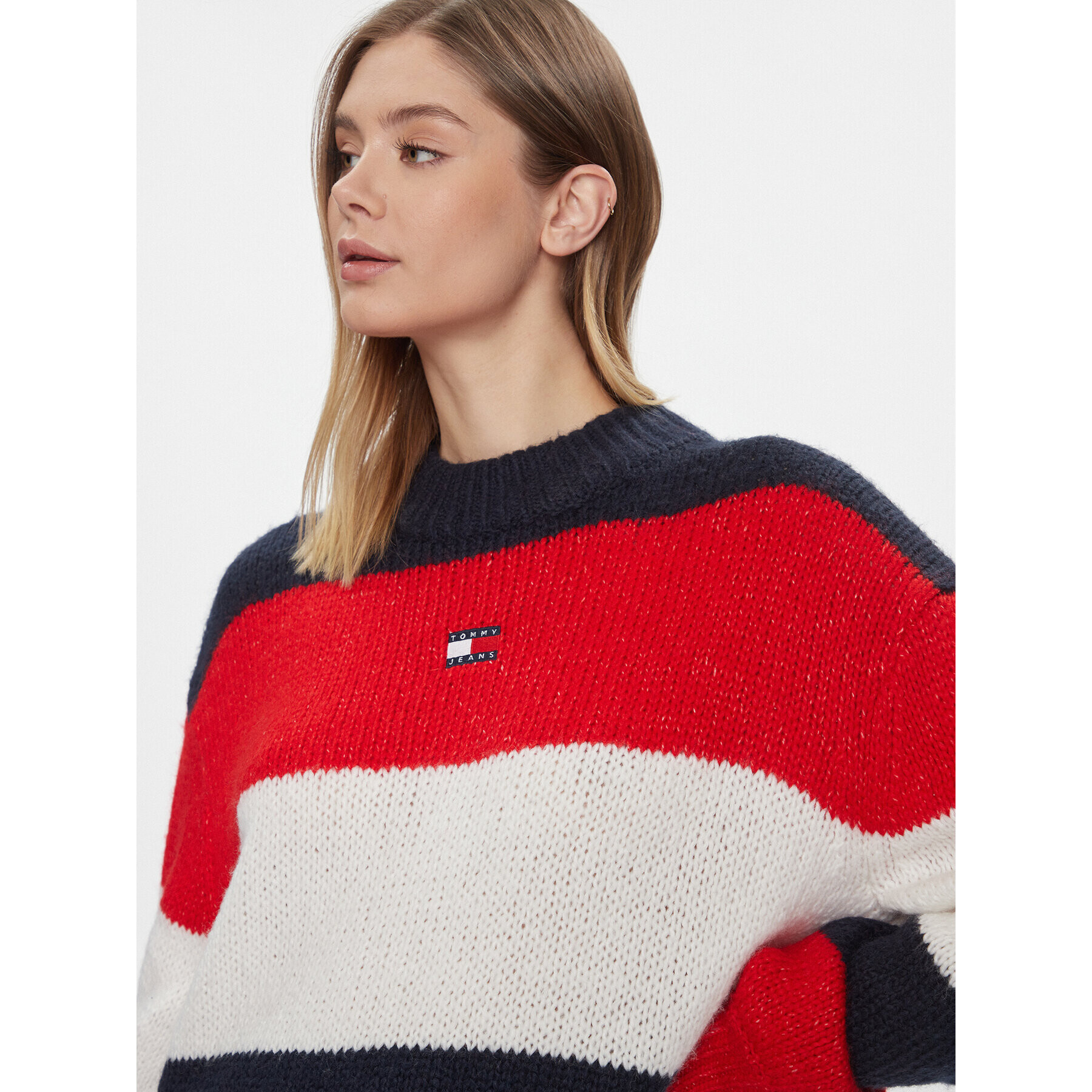 Tommy Jeans Pulover Tjw Colorblock Sweater DW0DW17495 Bleumarin Regular Fit - Pled.ro