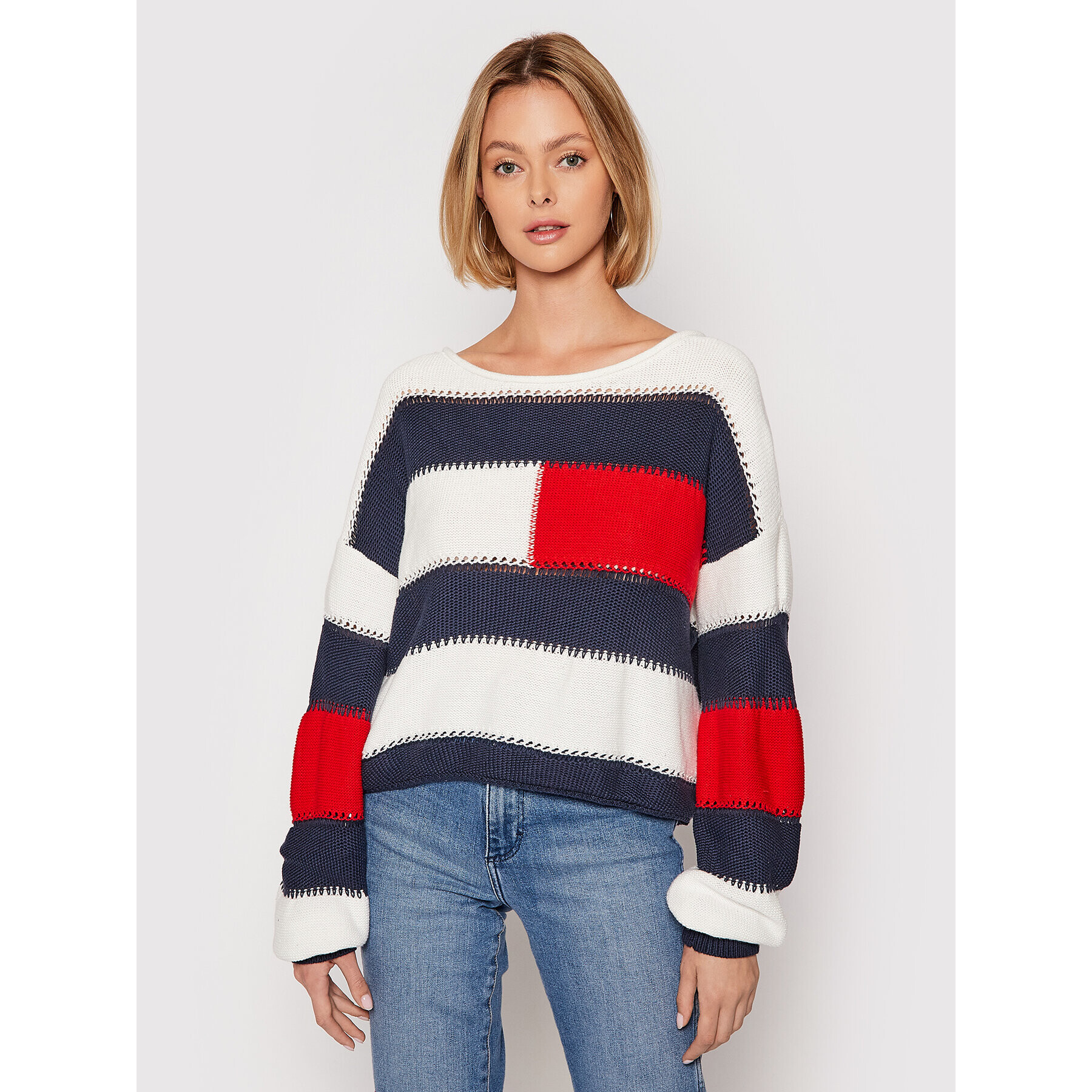 Tommy Jeans Pulover Tjw Rwb Stripe DW0DW10335 Colorat Relaxed Fit - Pled.ro