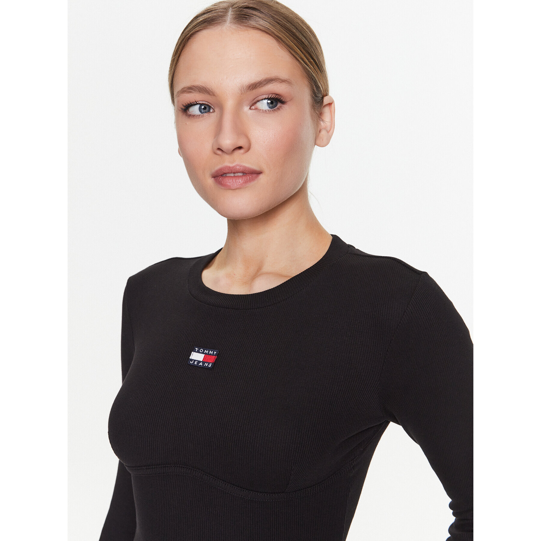 Tommy Jeans Rochie de zi Corset Badge DW0DW15351 Negru Bodycon Fit - Pled.ro